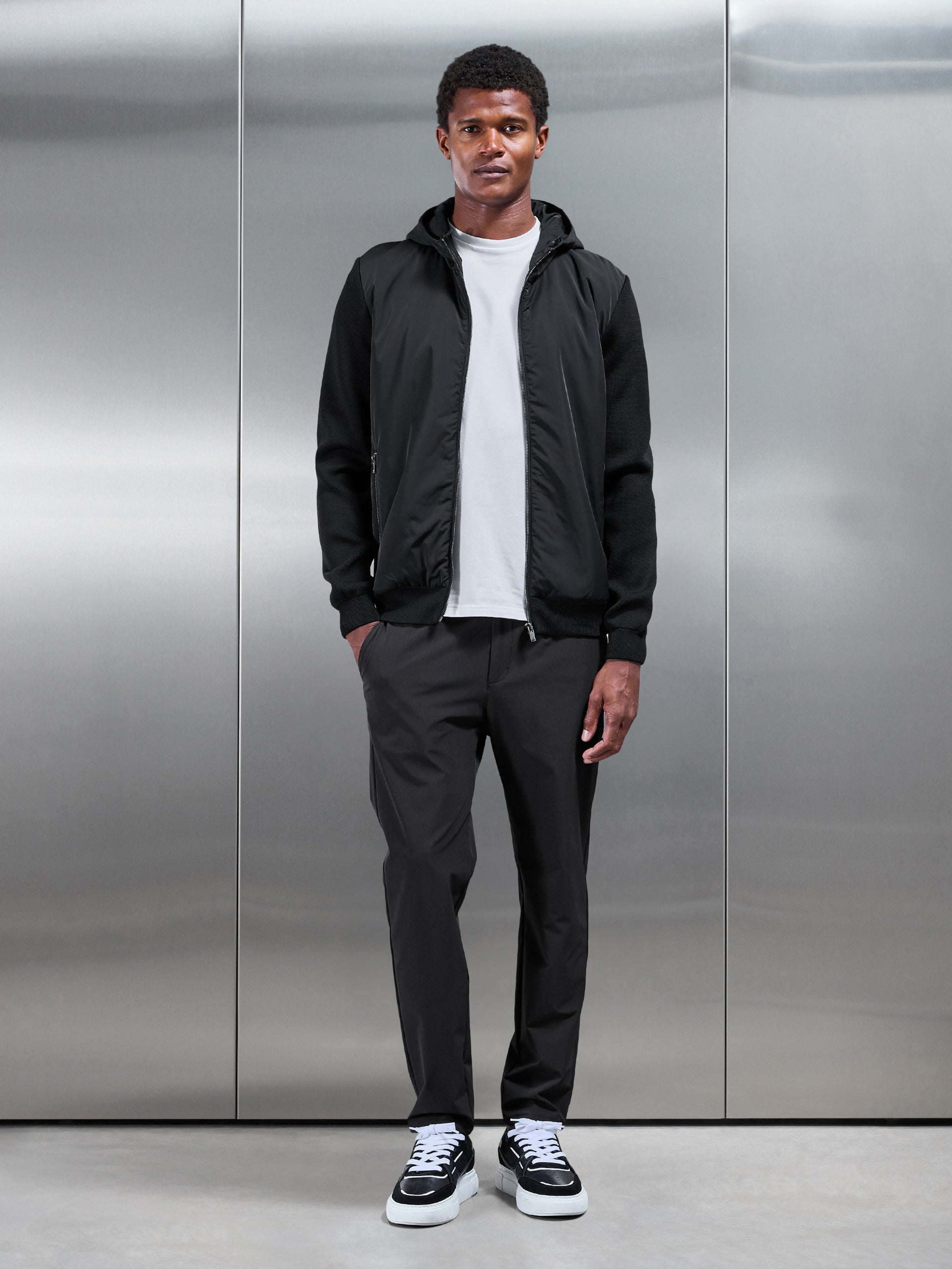 Mens Hybrid Knitted Windbreaker in Black