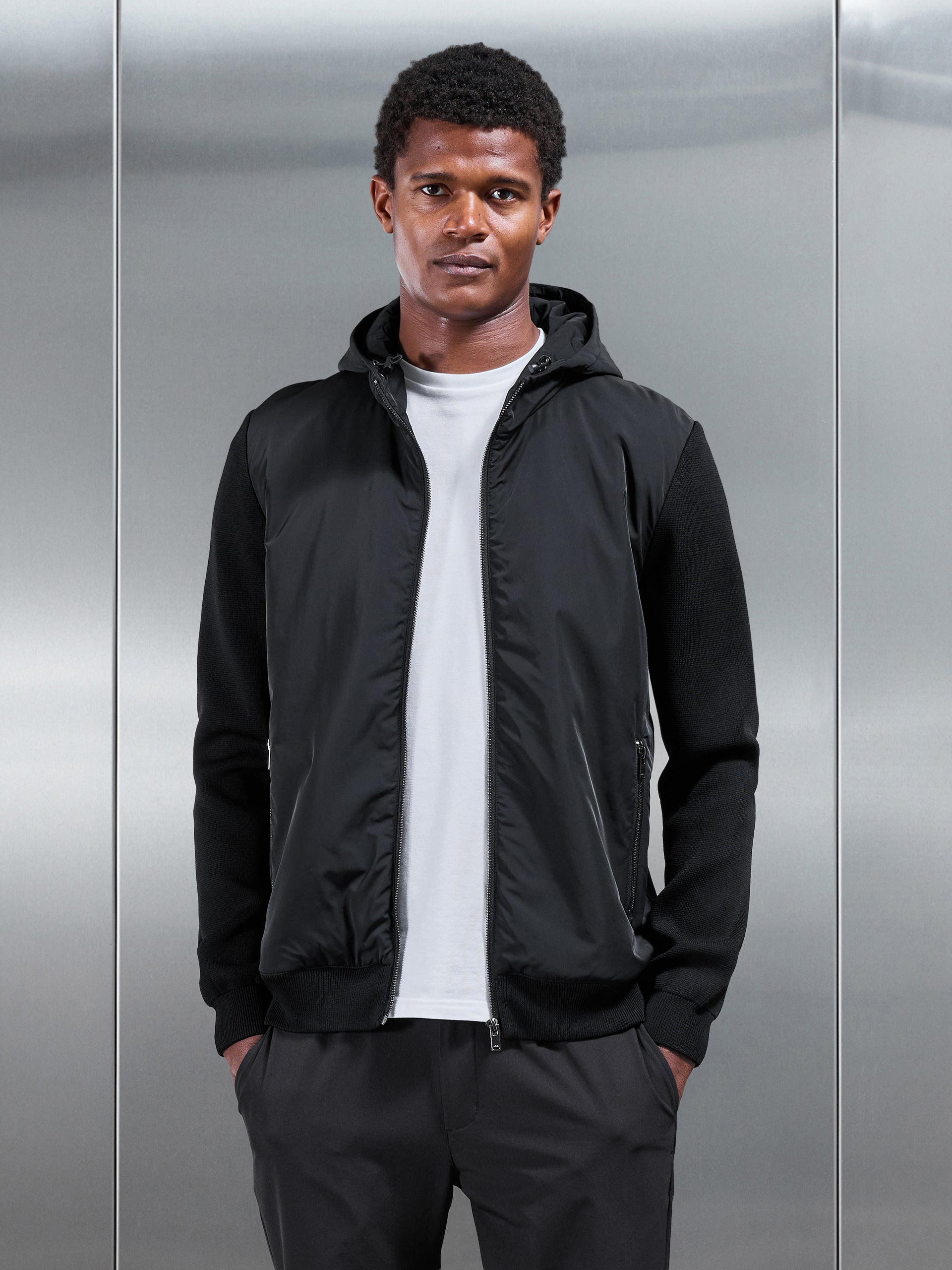 Mens Hybrid Knitted Windbreaker in Black