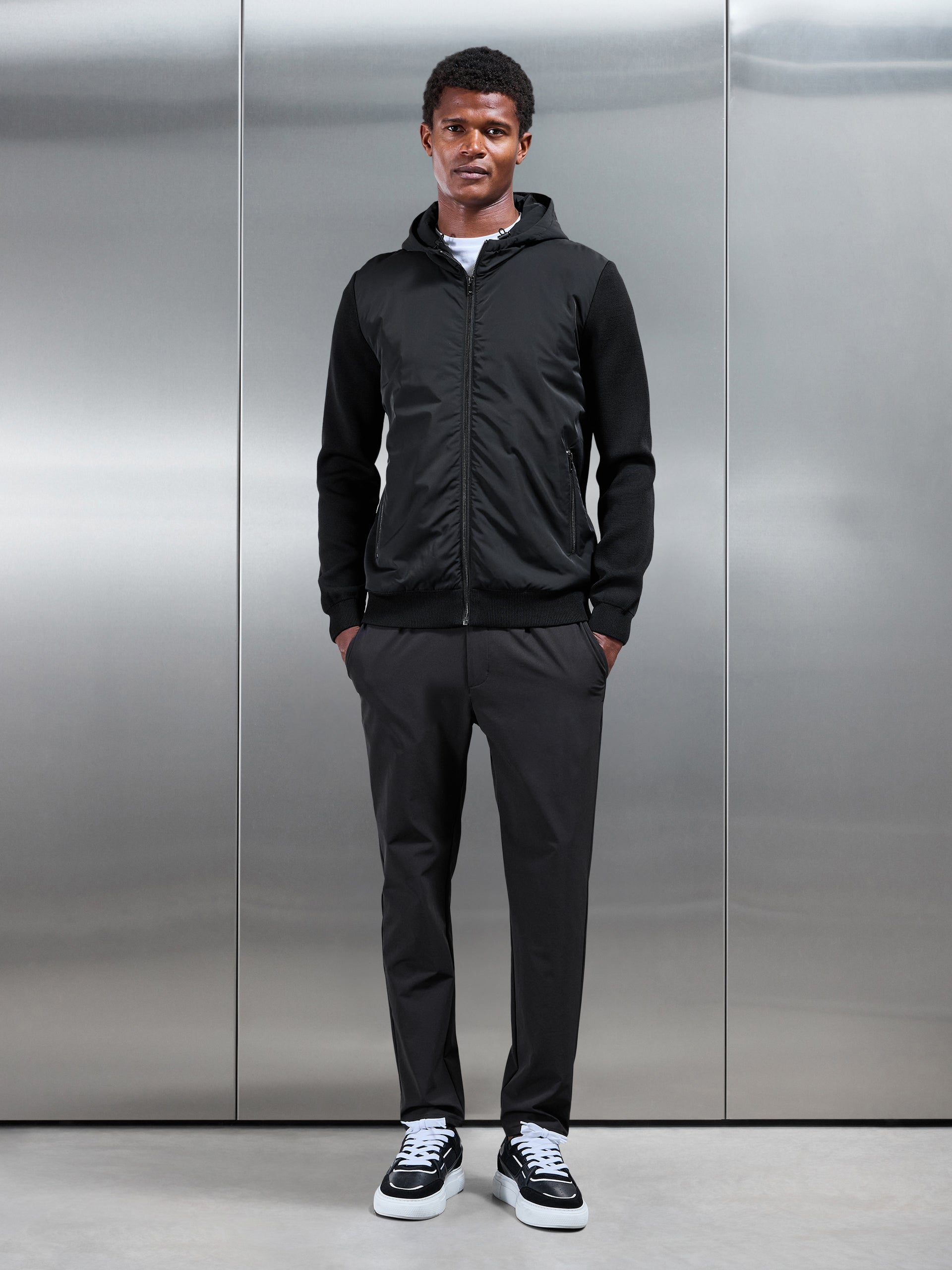 Mens Hybrid Knitted Windbreaker in Black