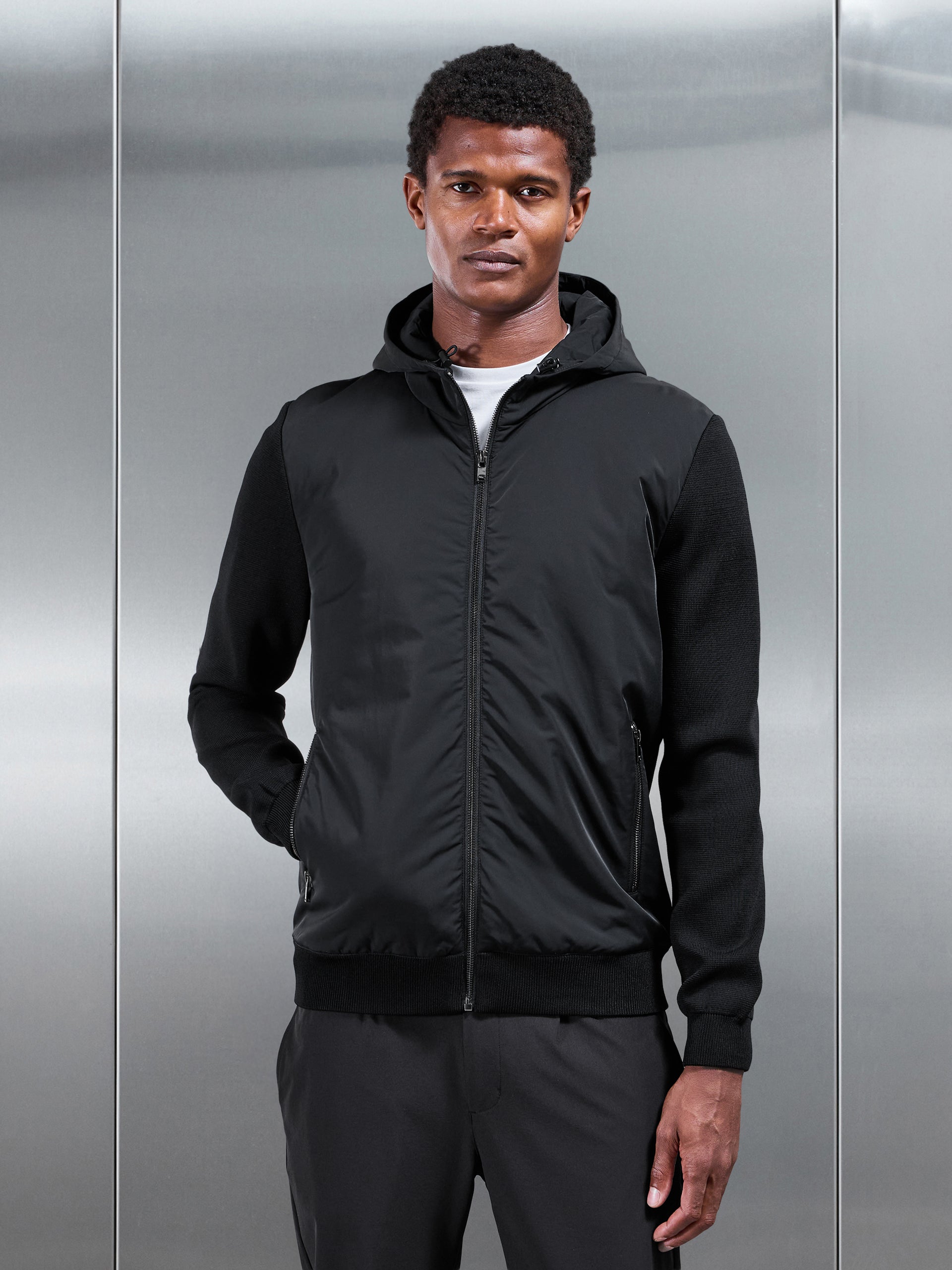 Mens Hybrid Knitted Windbreaker in Black
