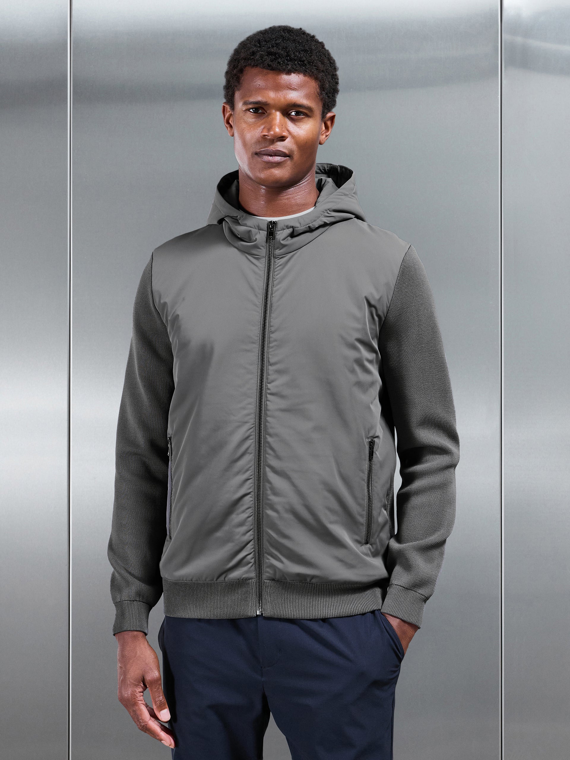 Mens Hybrid Knitted Windbreaker in Grey