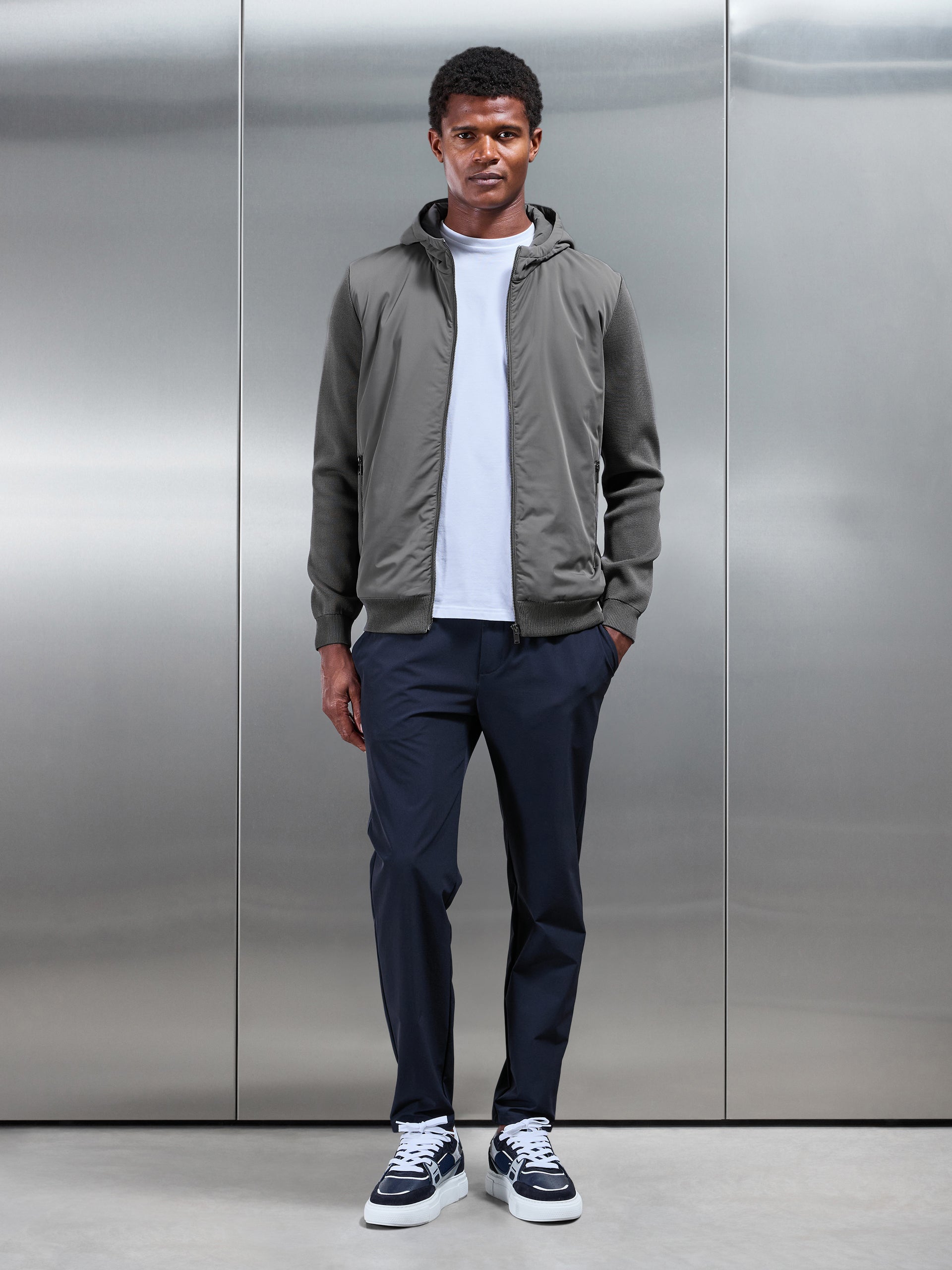 Mens Hybrid Knitted Windbreaker in Grey
