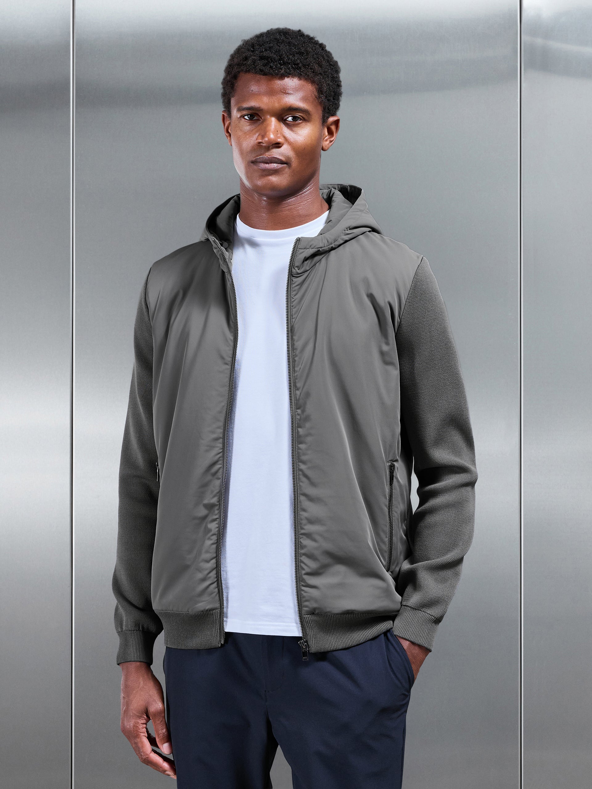 Mens Hybrid Knitted Windbreaker in Grey