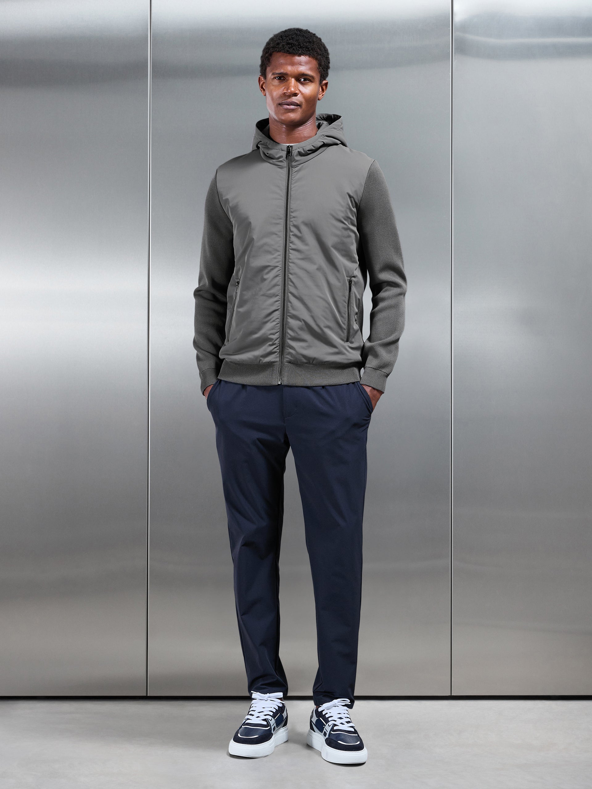 Mens Hybrid Knitted Windbreaker in Grey