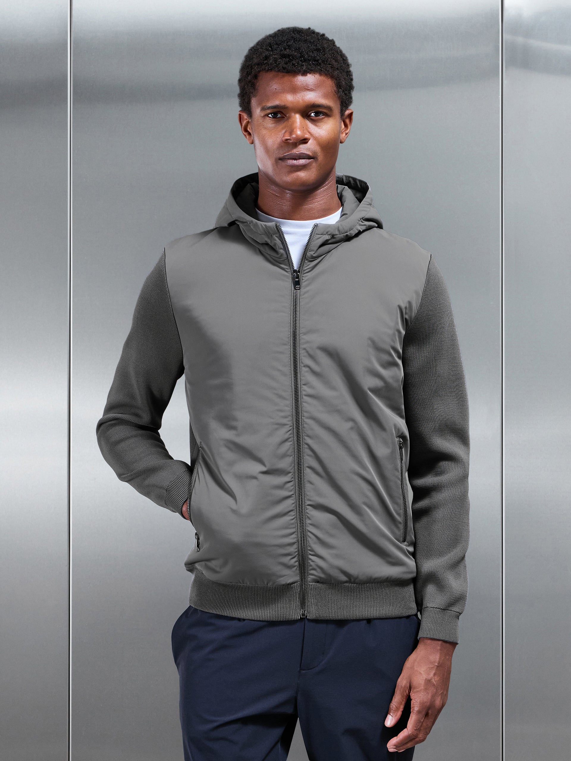 Mens Hybrid Knitted Windbreaker in Grey