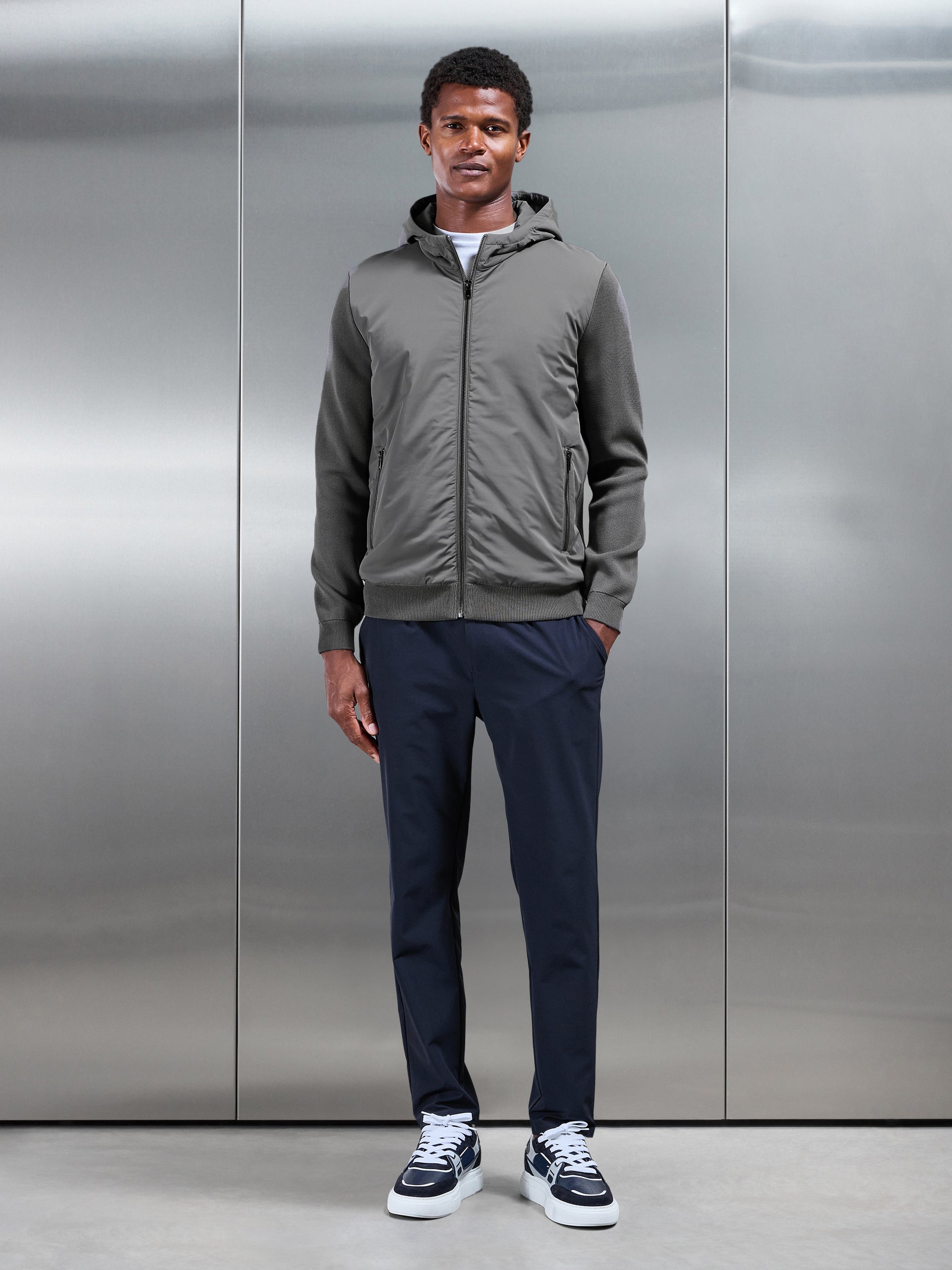 Mens Hybrid Knitted Windbreaker in Grey