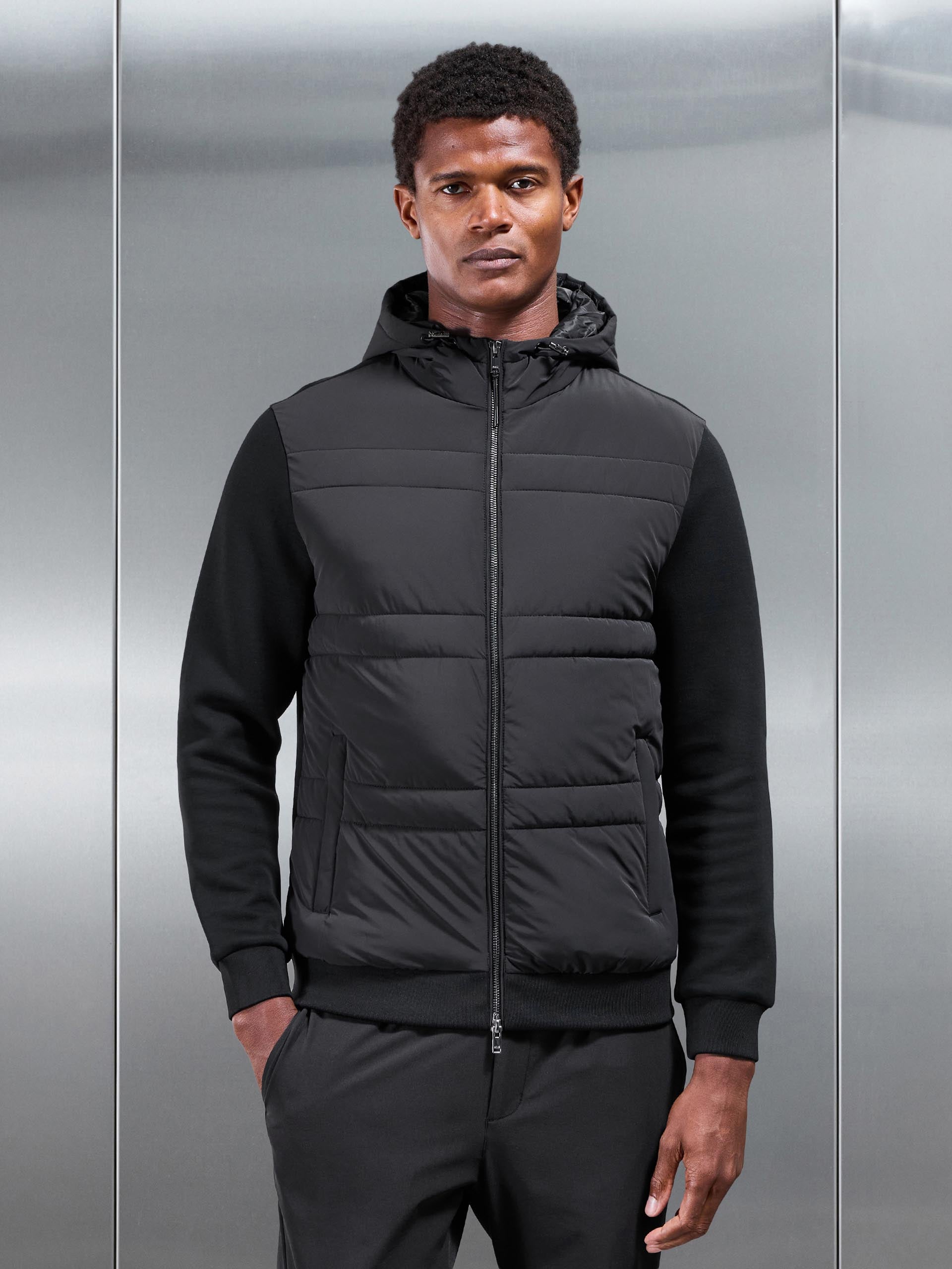 Mens Hybrid Panel Puffer Windbreaker in Black