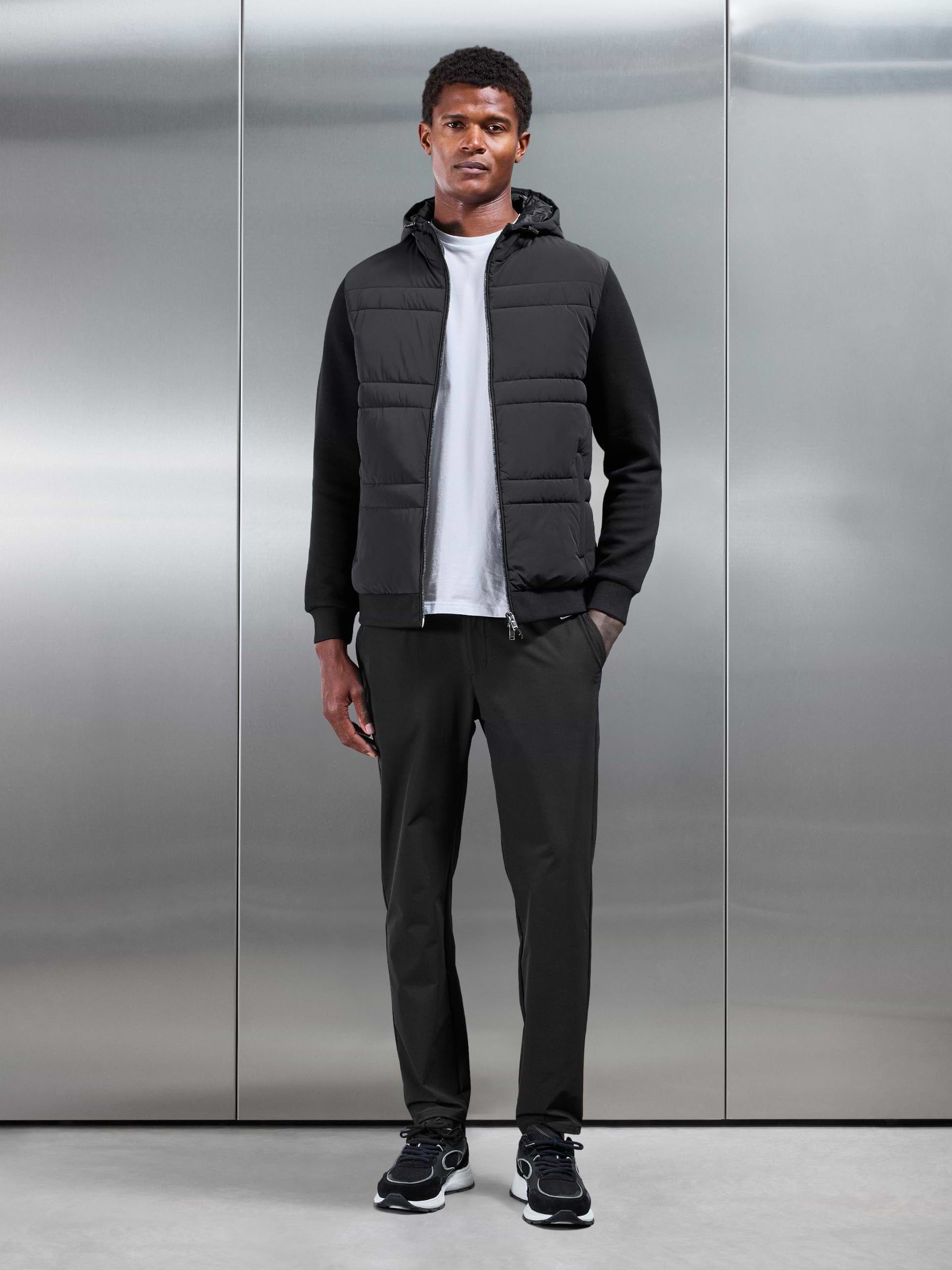 Hybrid Panel Puffer Windbreaker in Black