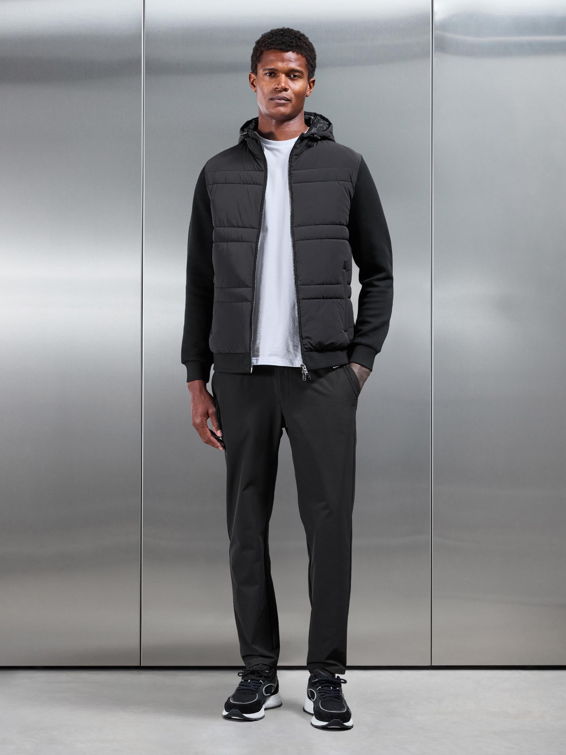 Mens Hybrid Panel Puffer Windbreaker in Black