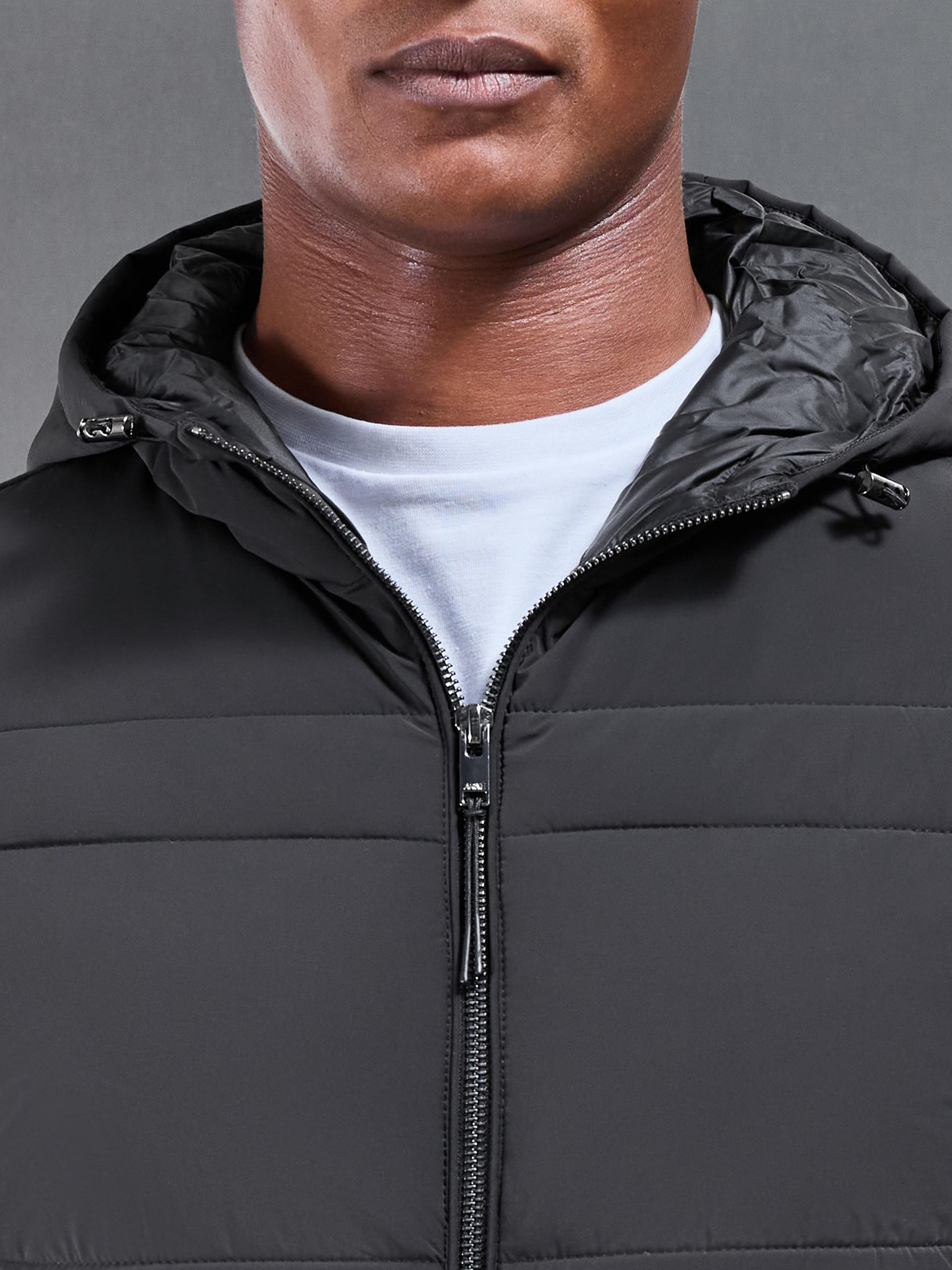 Mens Hybrid Panel Puffer Windbreaker in Black