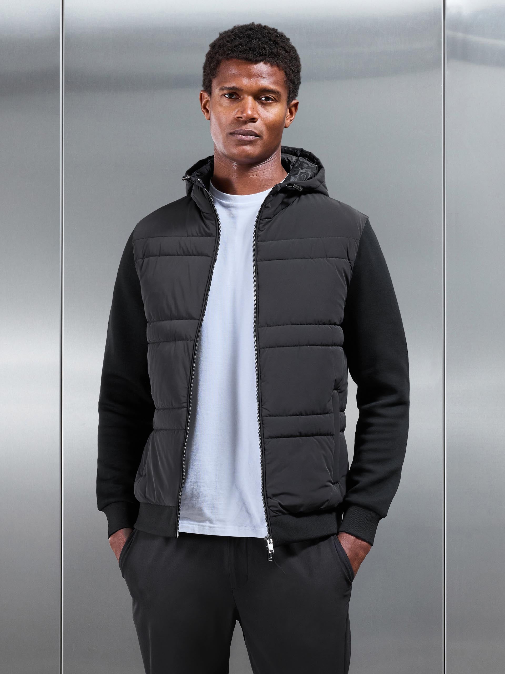 Mens Hybrid Panel Puffer Windbreaker in Black