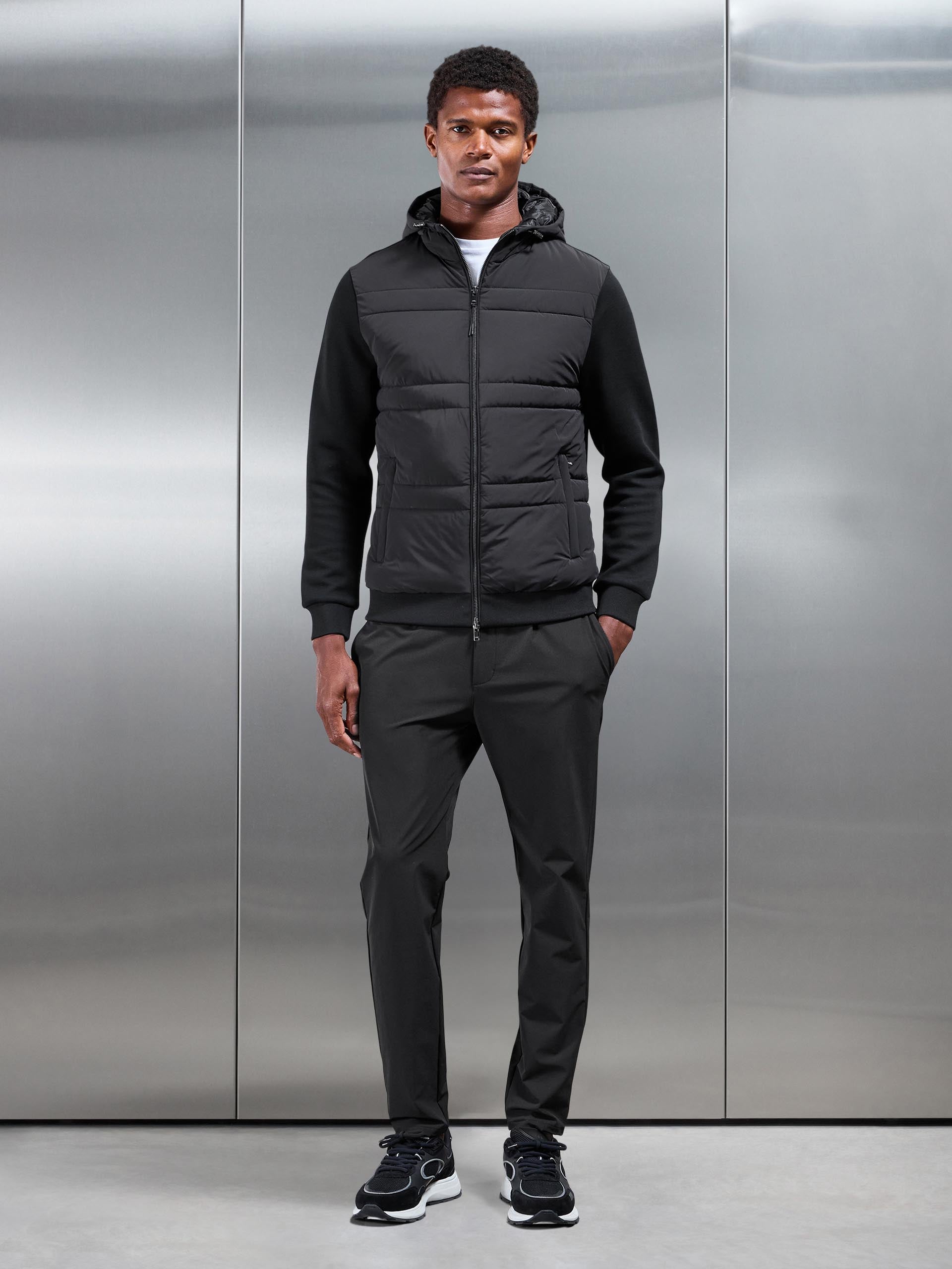 Mens Hybrid Panel Puffer Windbreaker in Black