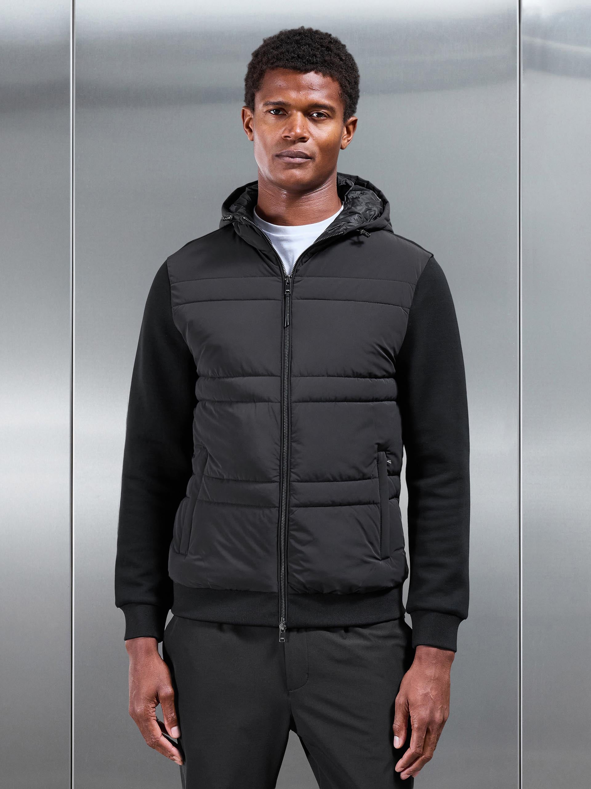 Mens Hybrid Panel Puffer Windbreaker in Black