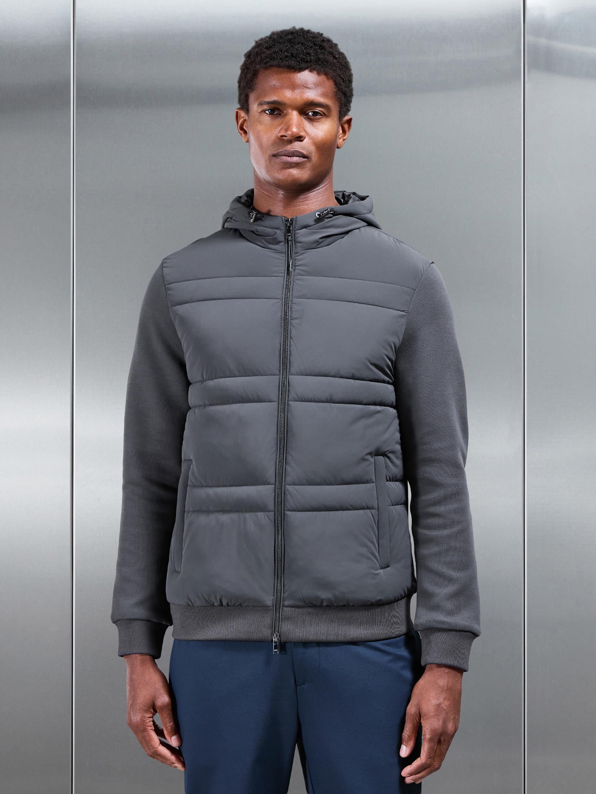 Mens Hybrid Panel Puffer Windbreaker in Grey