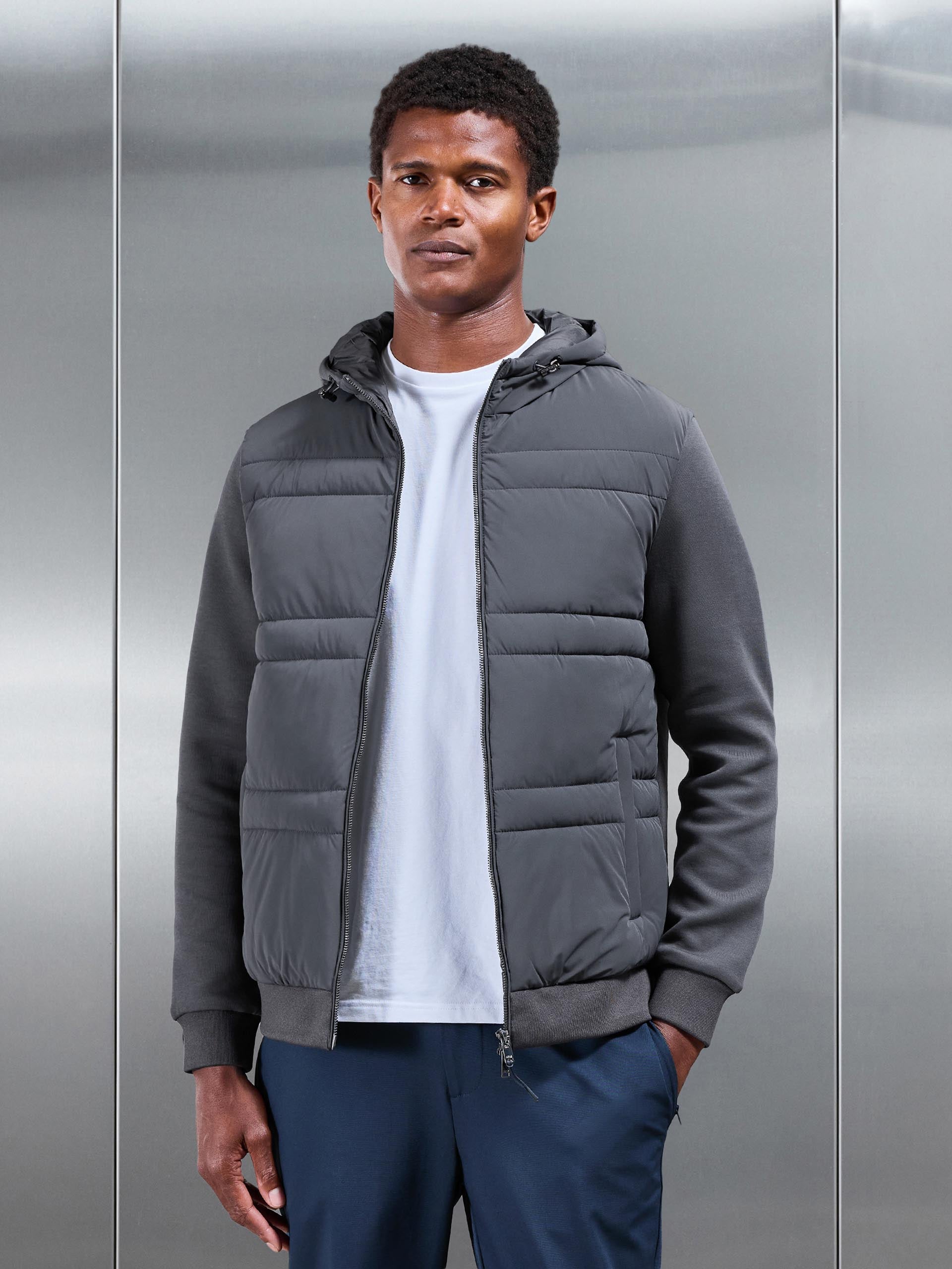Mens Hybrid Panel Puffer Windbreaker in Grey