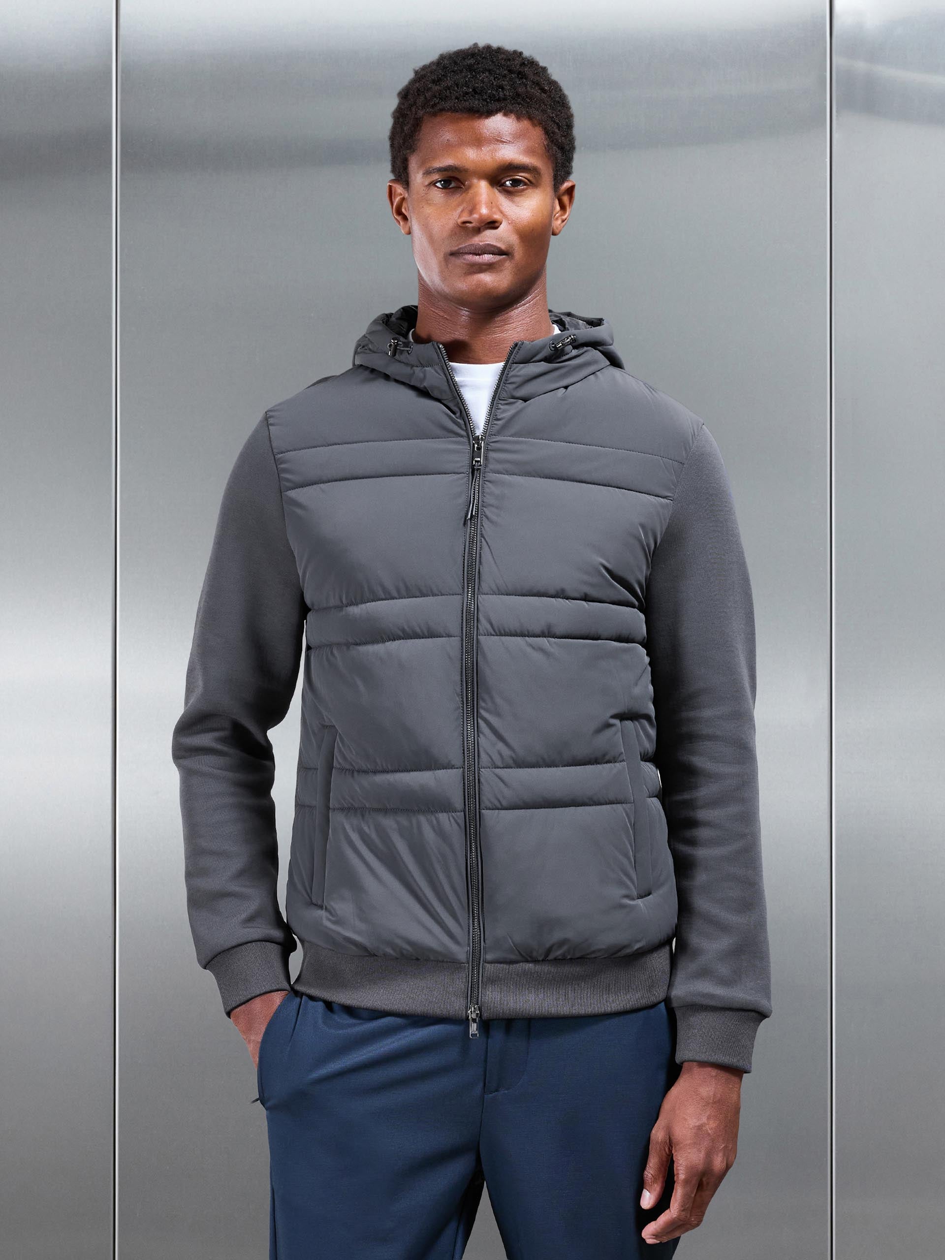 Mens Hybrid Panel Puffer Windbreaker in Grey