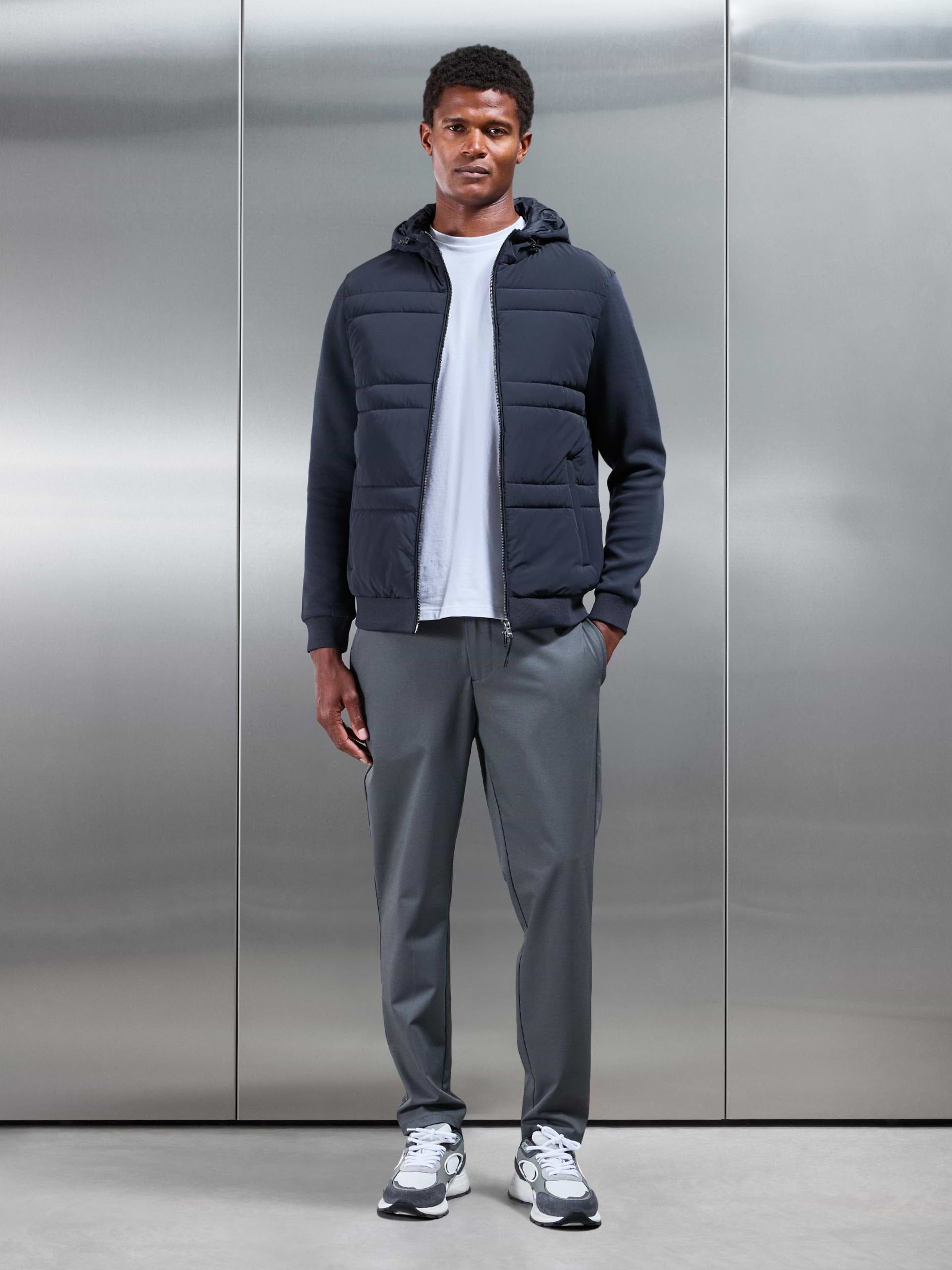 Mens Hybrid Panel Puffer Windbreaker in Navy