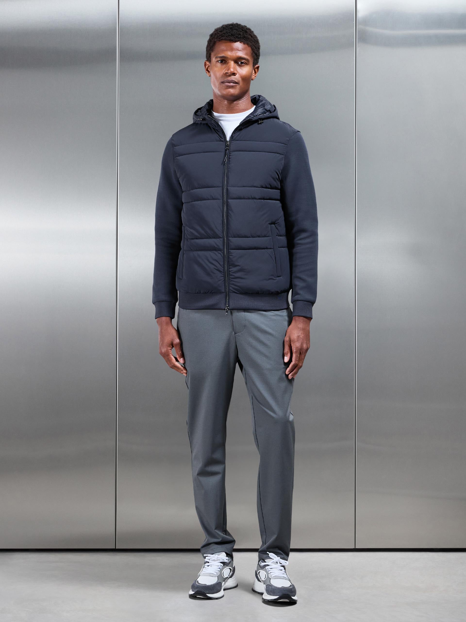 Mens Hybrid Panel Puffer Windbreaker in Navy