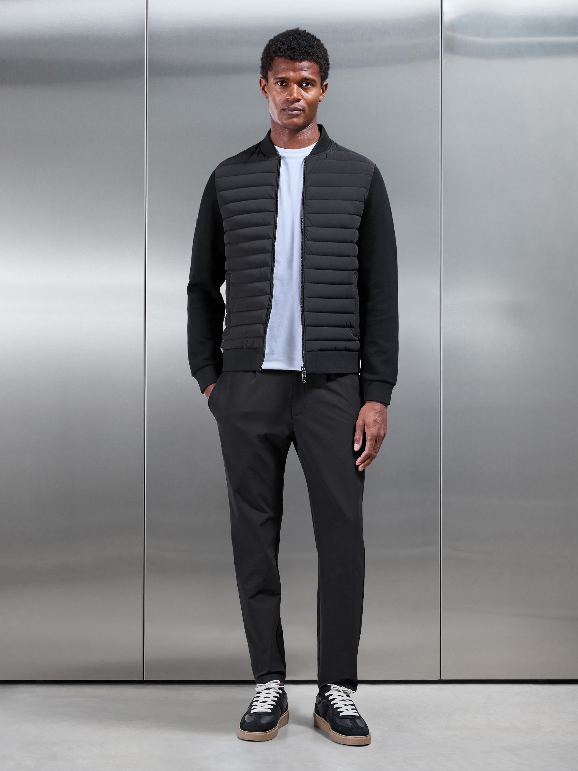 Mens Hybrid Quilted Bomber Jacket in Black