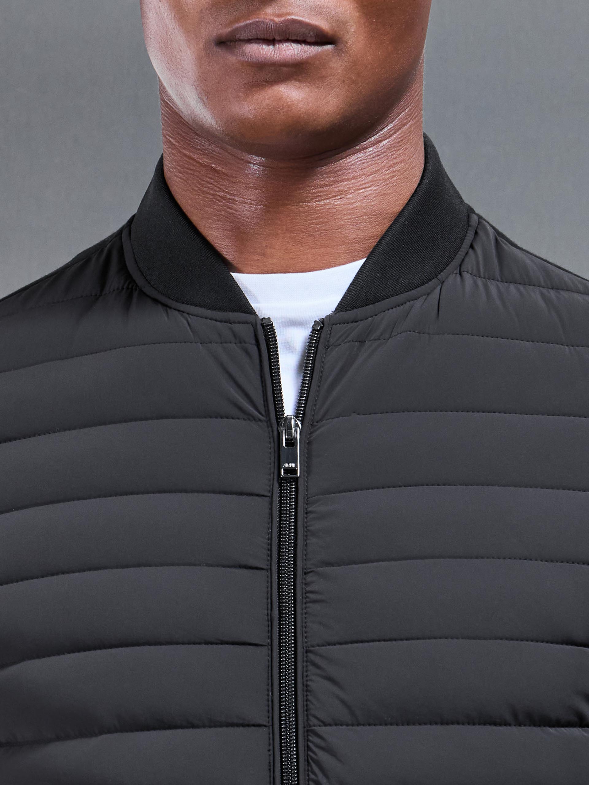 Mens Hybrid Quilted Bomber Jacket in Black
