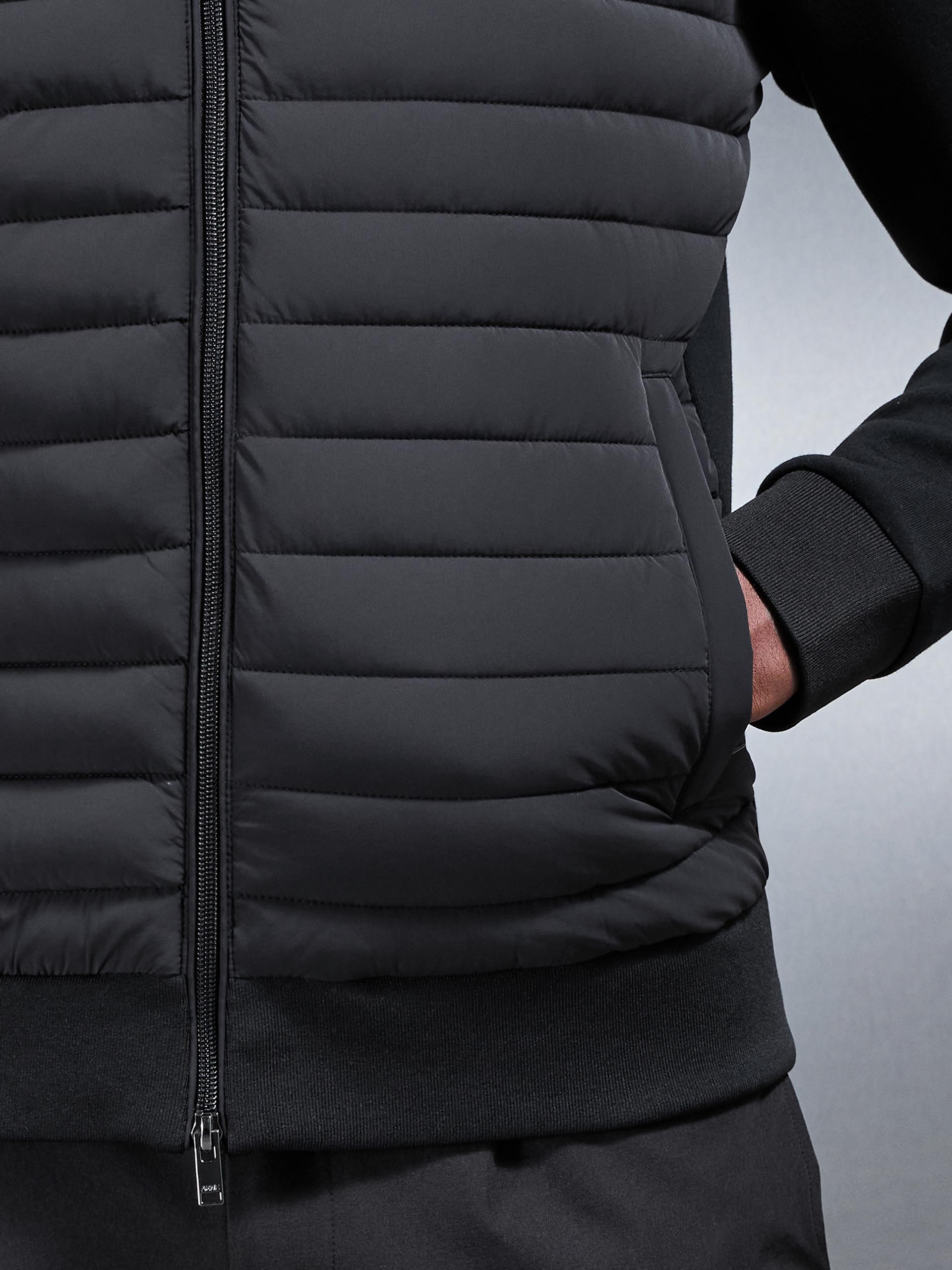 Mens Hybrid Quilted Bomber Jacket in Black