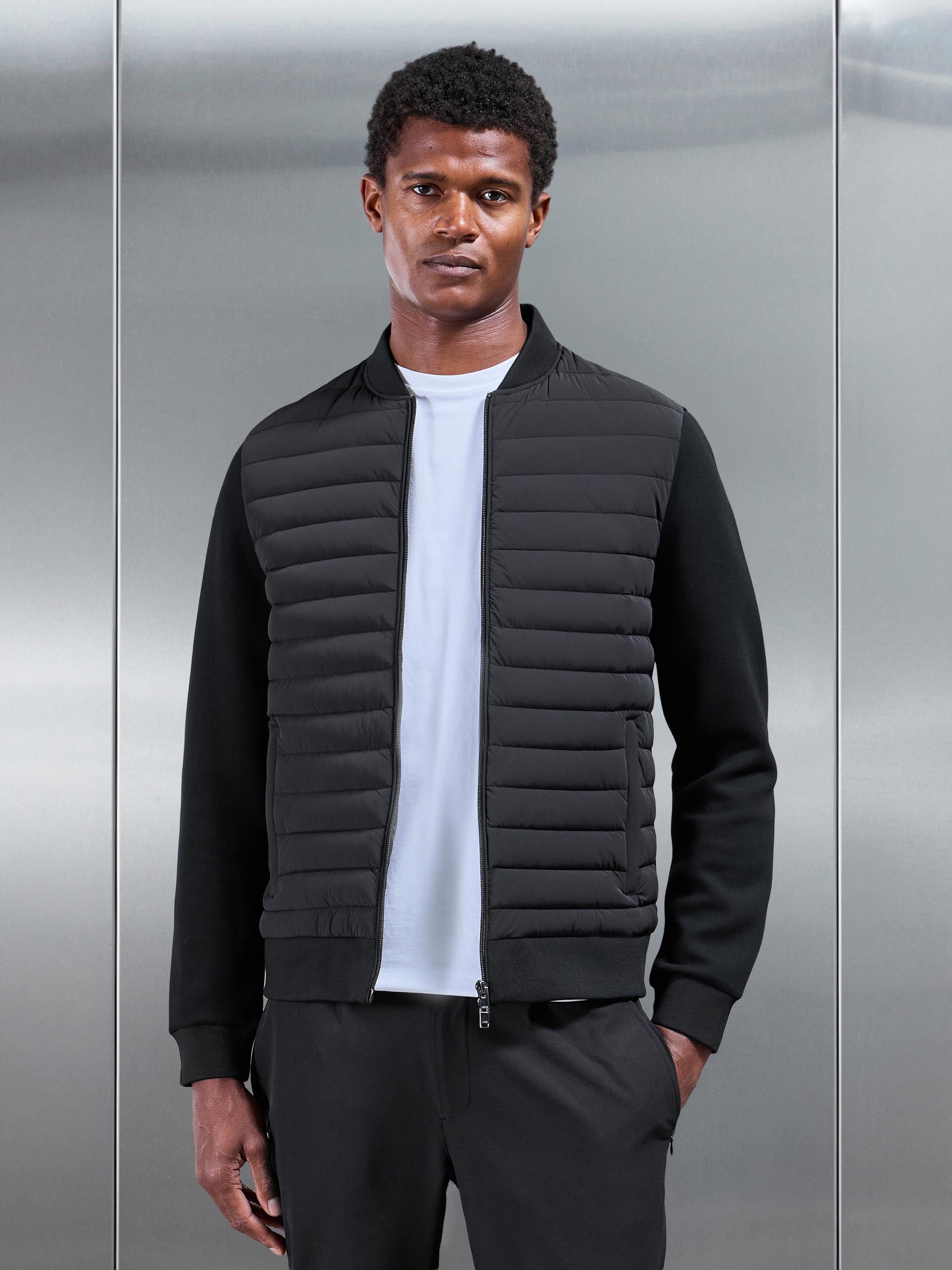 Mens Hybrid Quilted Bomber Jacket in Black