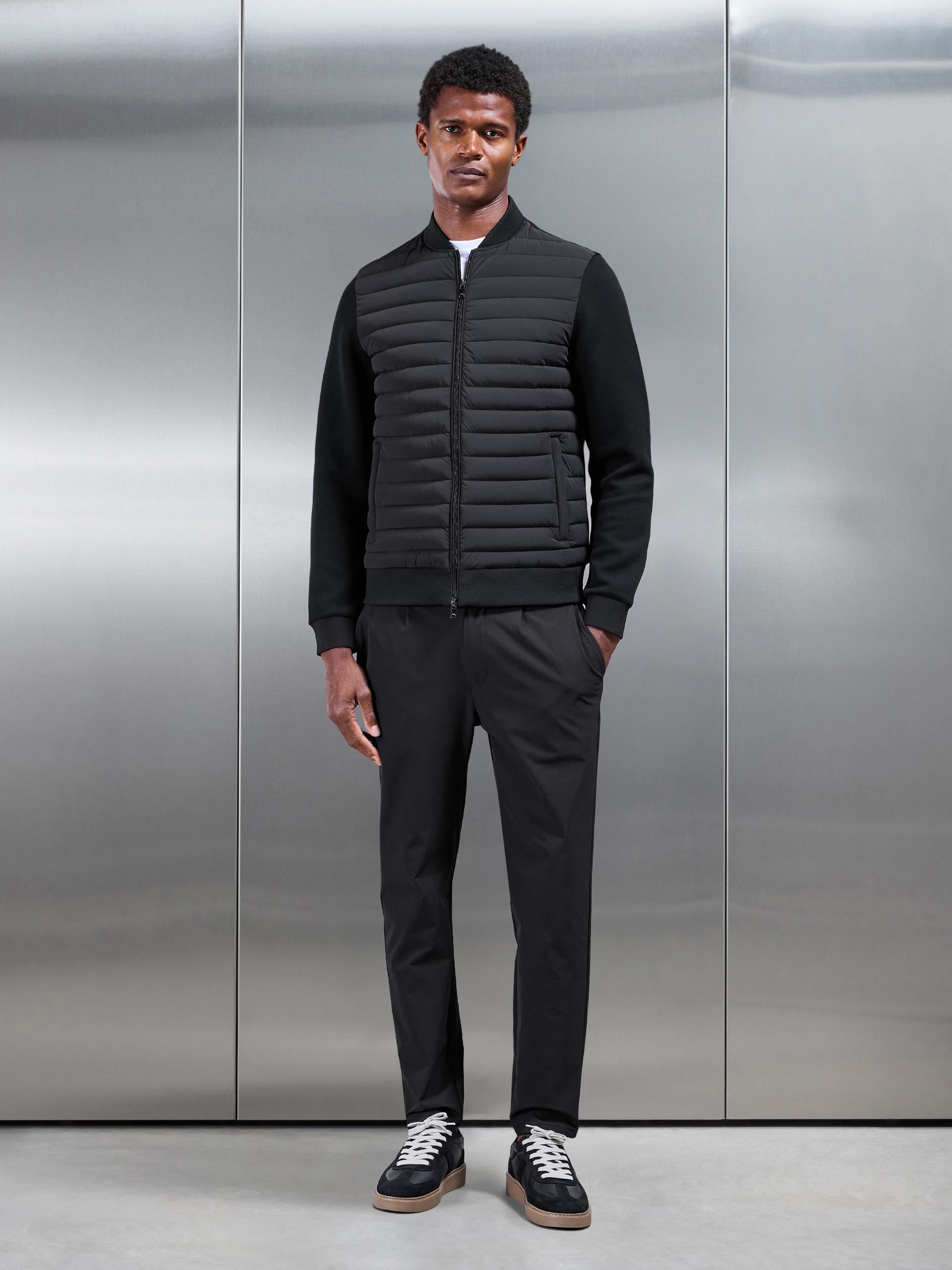 Mens Hybrid Quilted Bomber Jacket in Black