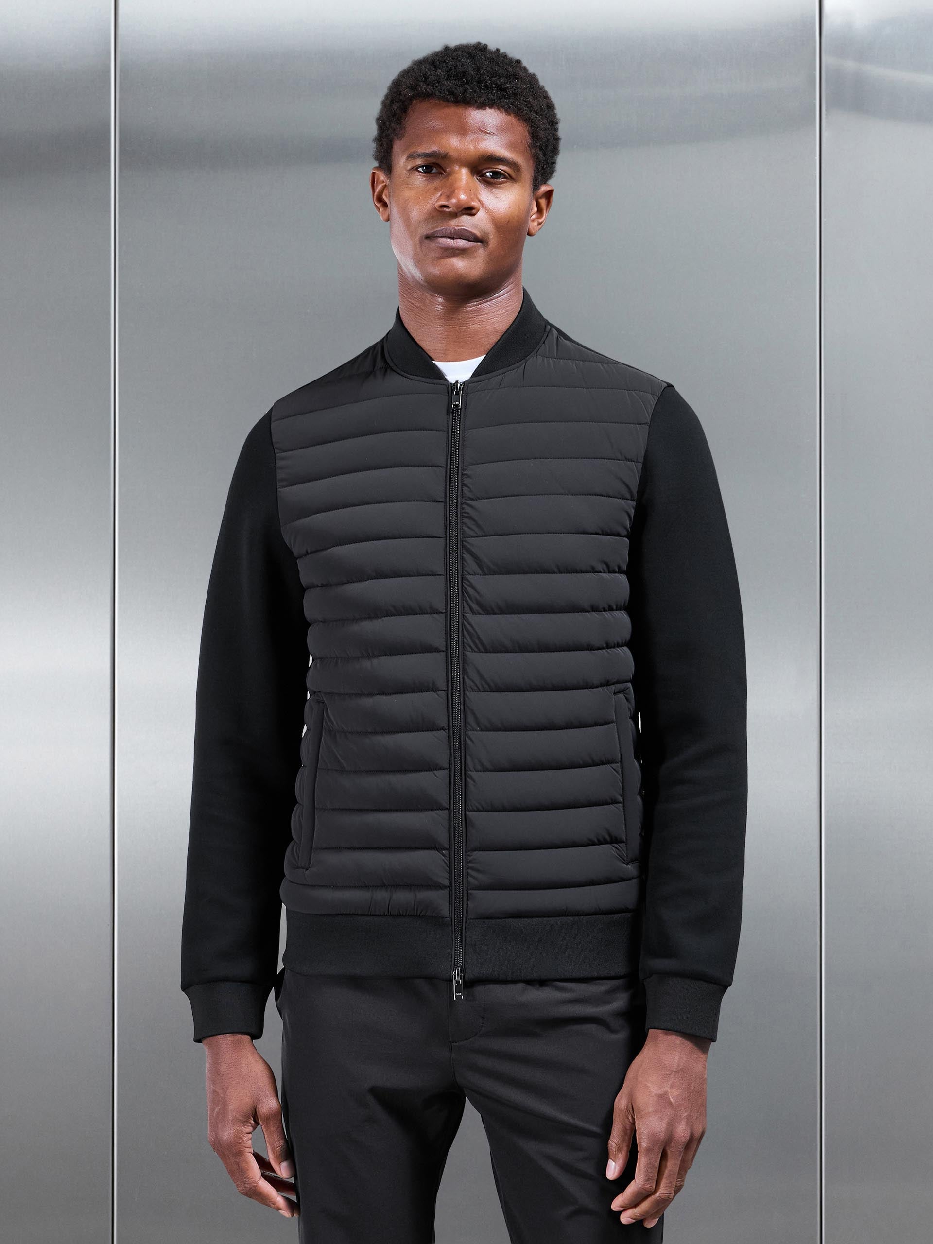 Mens Hybrid Quilted Bomber Jacket in Black