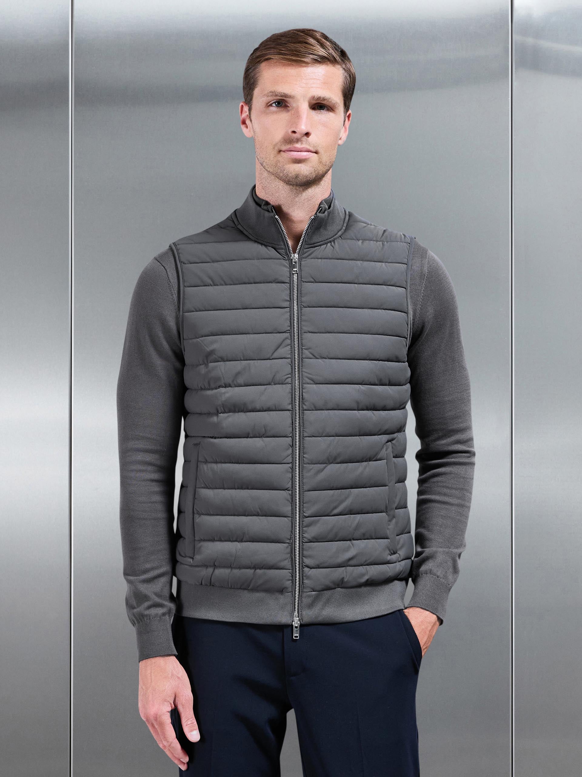 Mens Hybrid Quilted Gilet in Grey