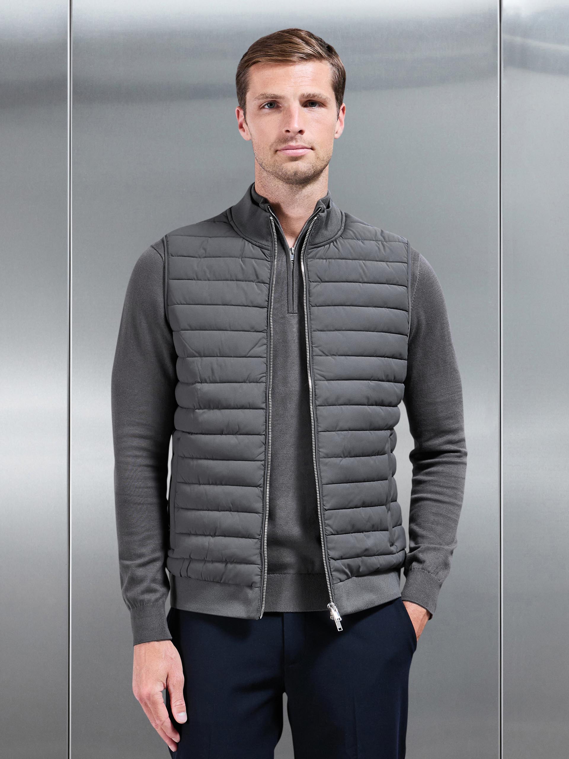 Mens Hybrid Quilted Gilet in Grey