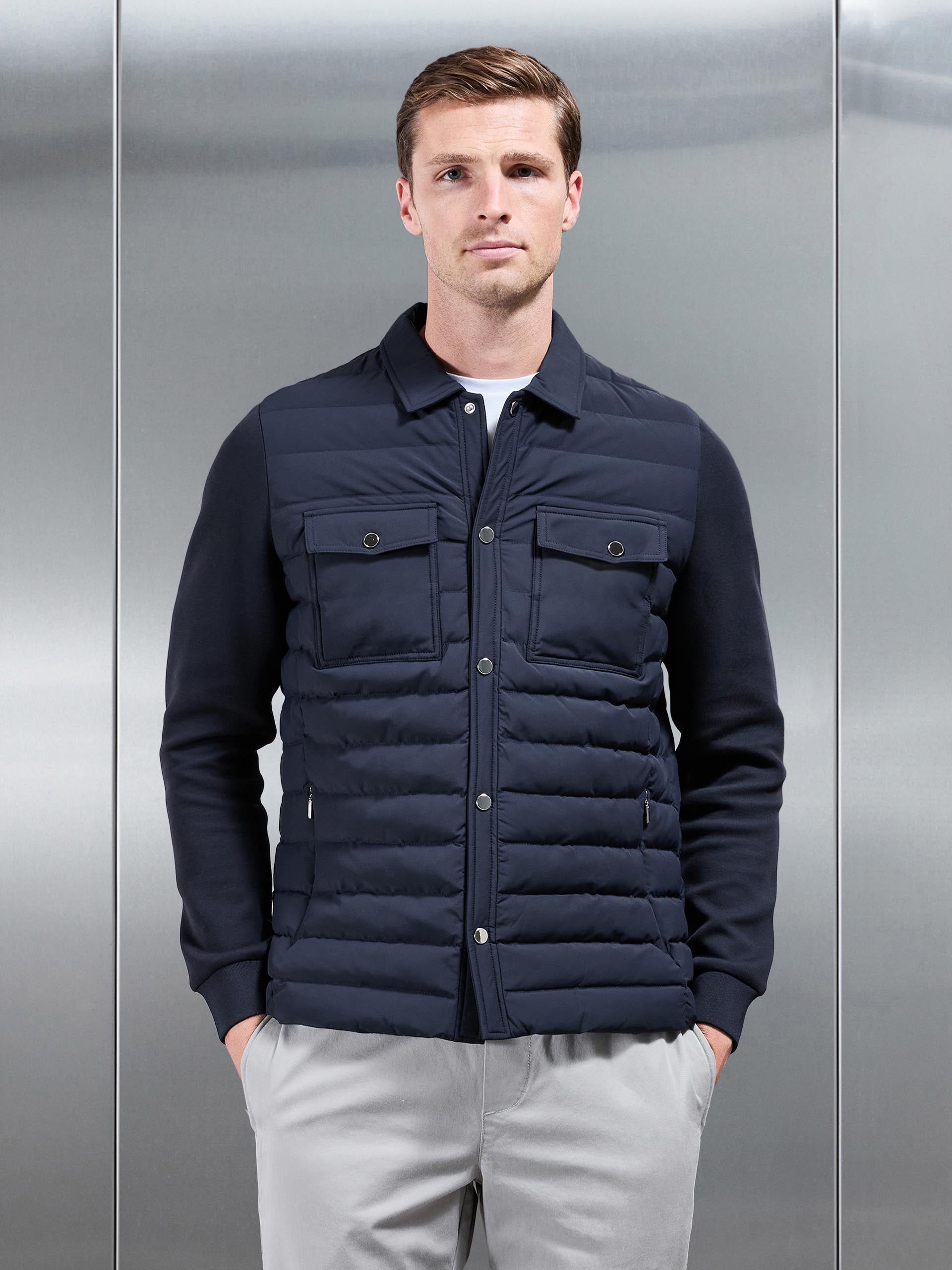 Mens Hybrid Quilted Overshirt in Navy