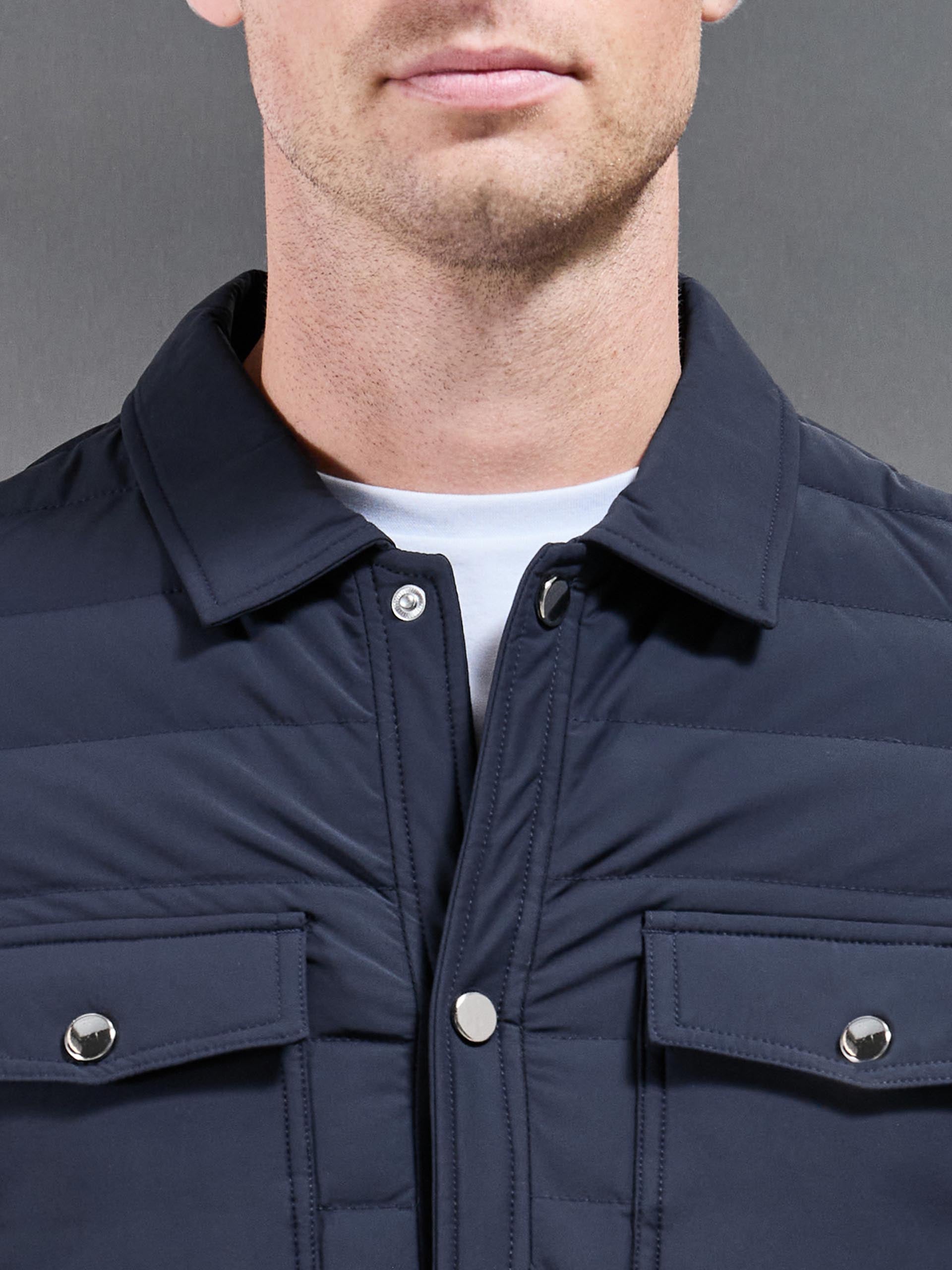 Mens Hybrid Quilted Overshirt in Navy