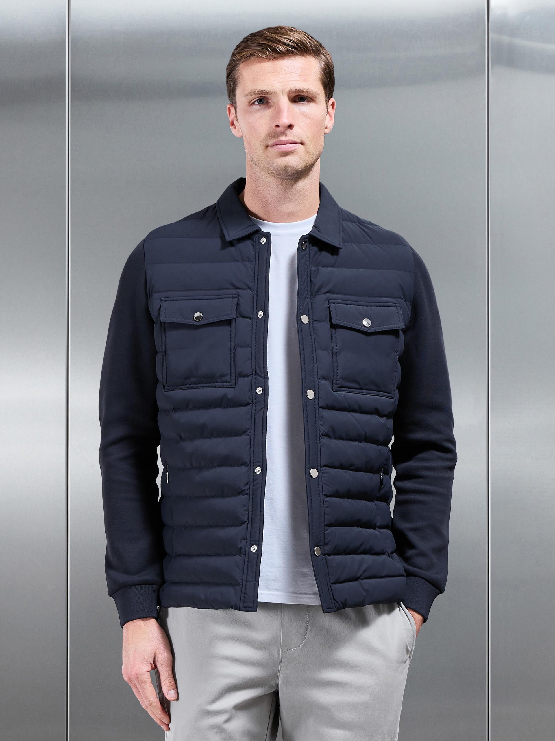 Mens Hybrid Quilted Overshirt in Navy