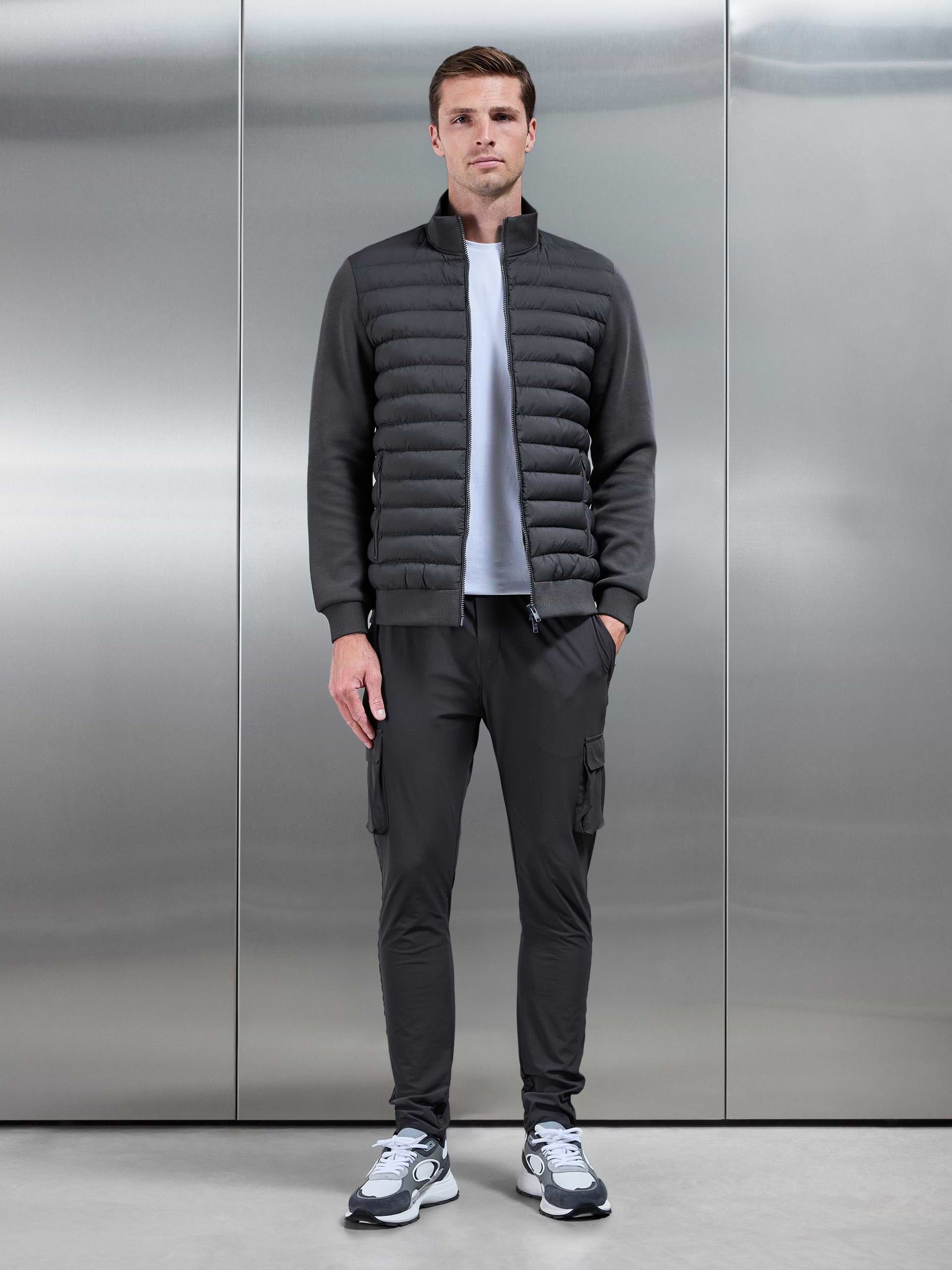 Mens Hybrid Quilted Technical Funnel Neck Jacket in Grey