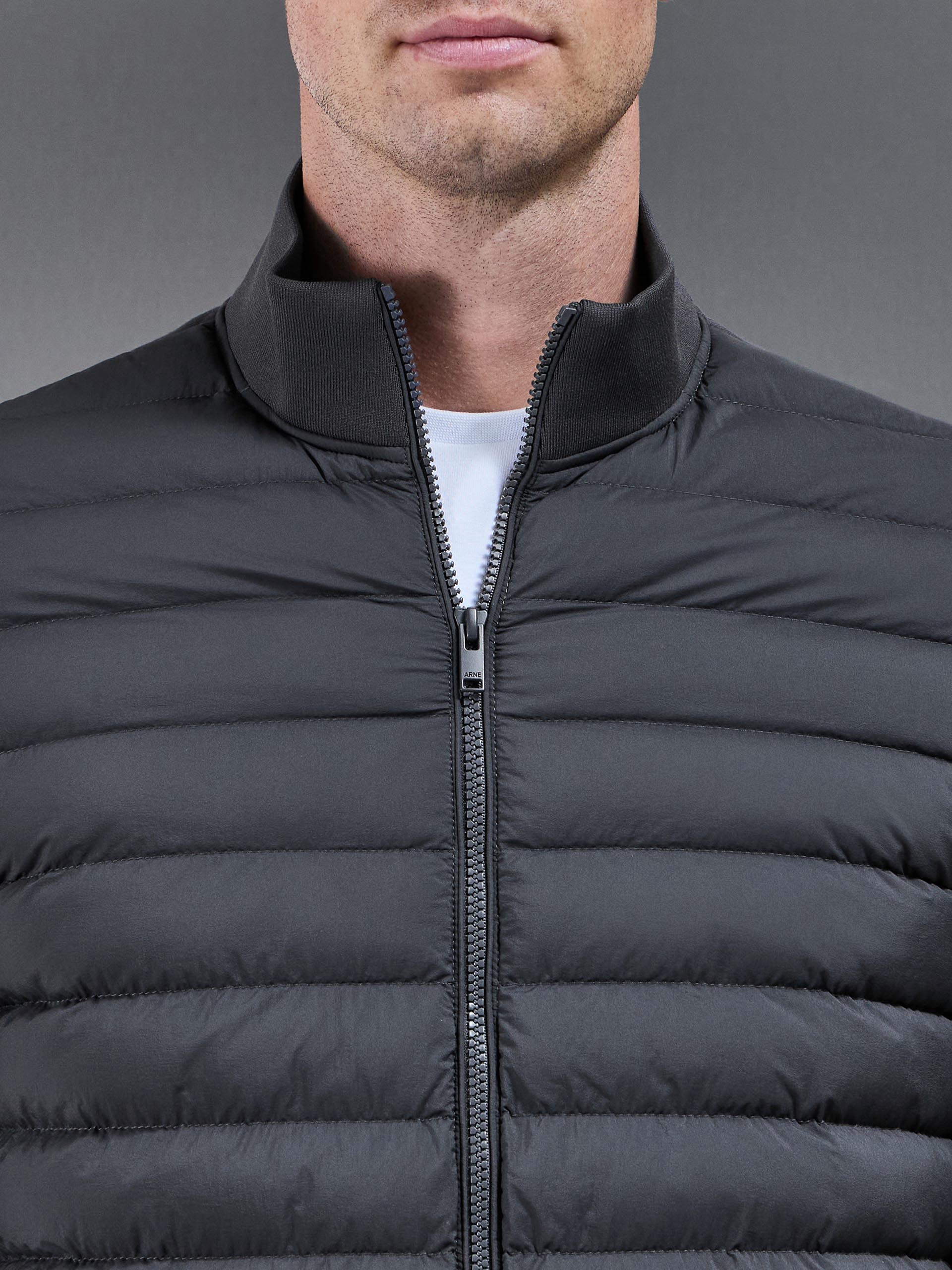 Mens Hybrid Quilted Technical Funnel Neck Jacket in Grey