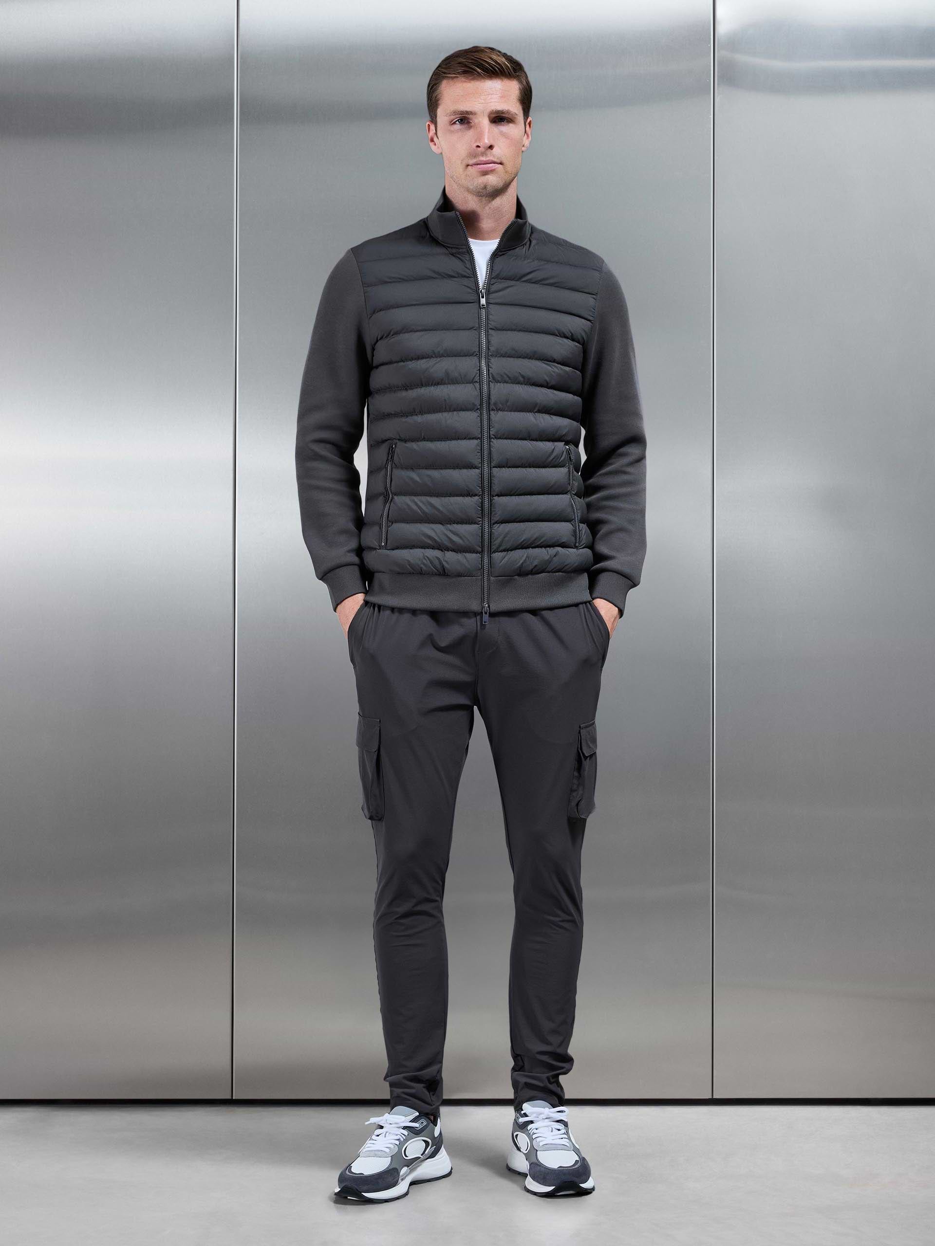 Hybrid Quilted Technical Funnel Neck Jacket in Grey