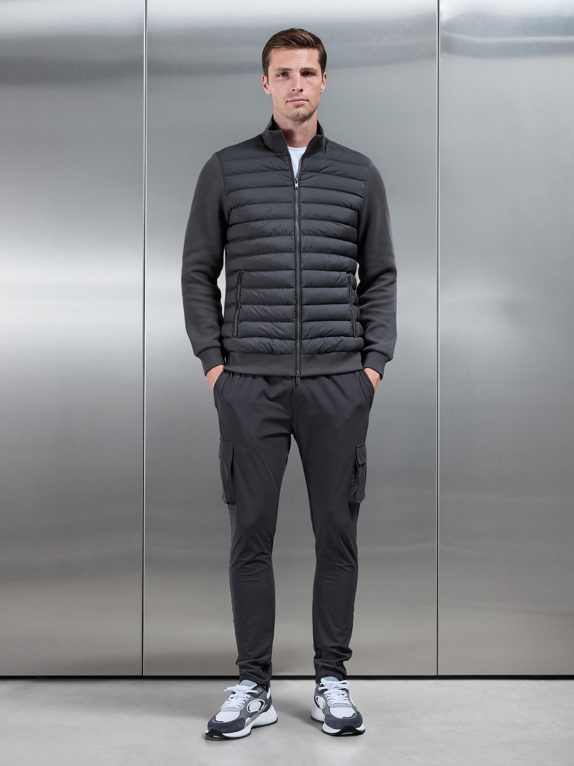 Mens Hybrid Quilted Technical Funnel Neck Jacket in Grey