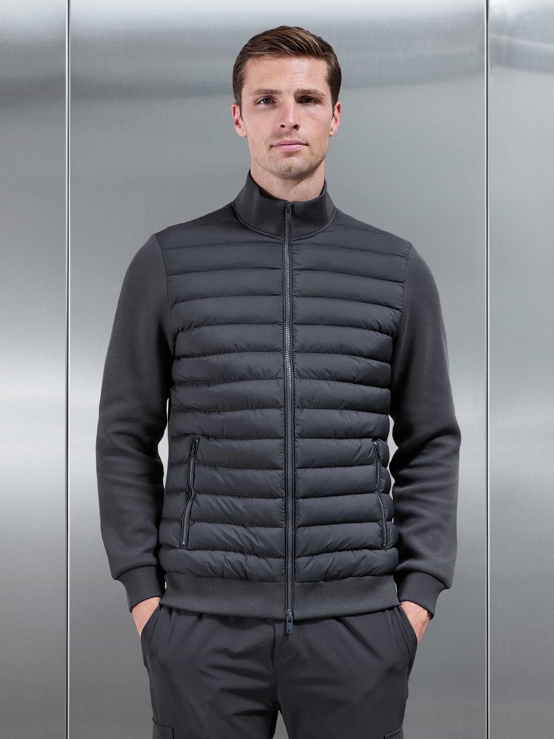 Hybrid Quilted Technical Funnel Neck Jacket in Grey