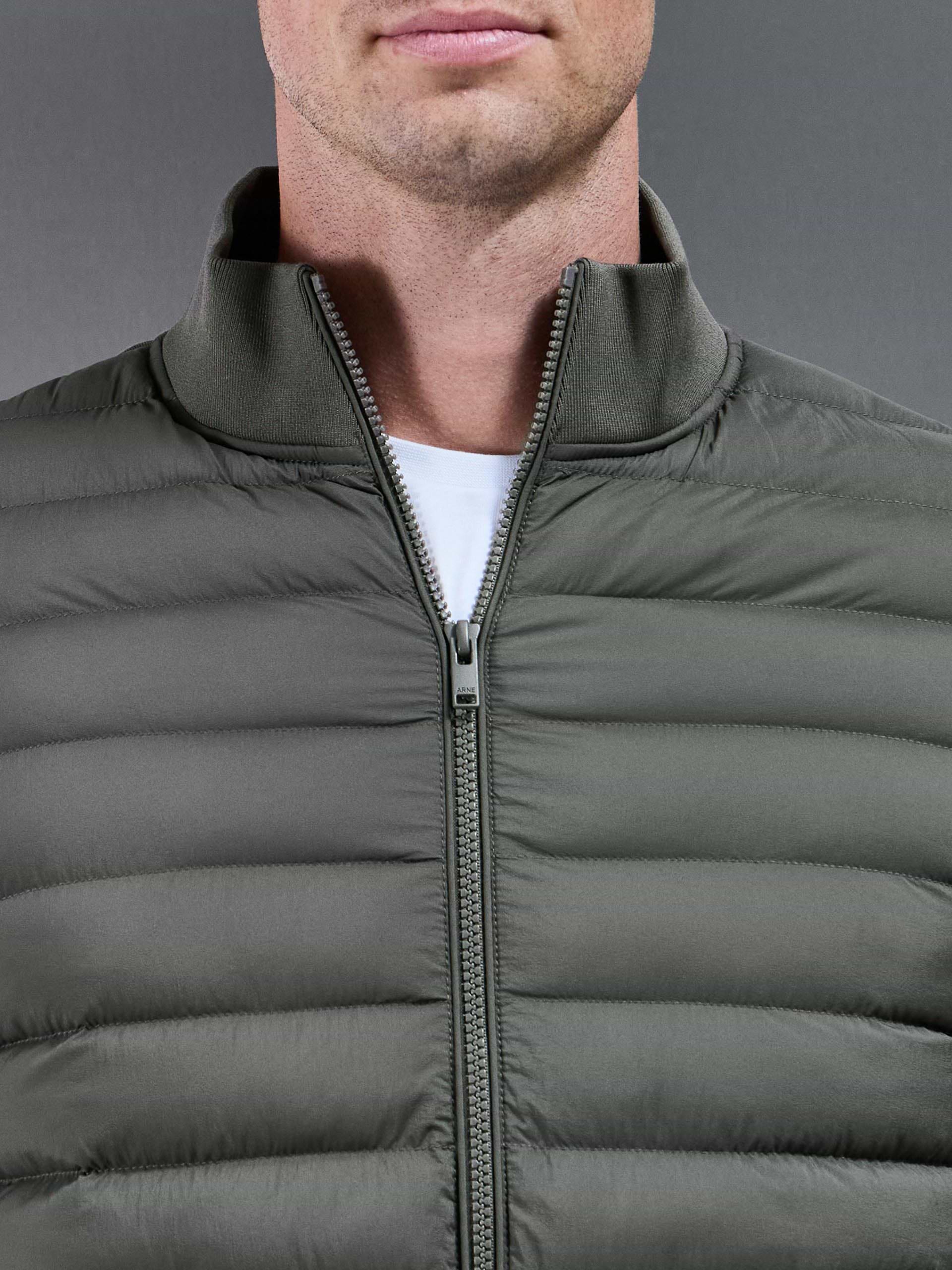Hybrid Quilted Technical Funnel Neck Jacket in Olive