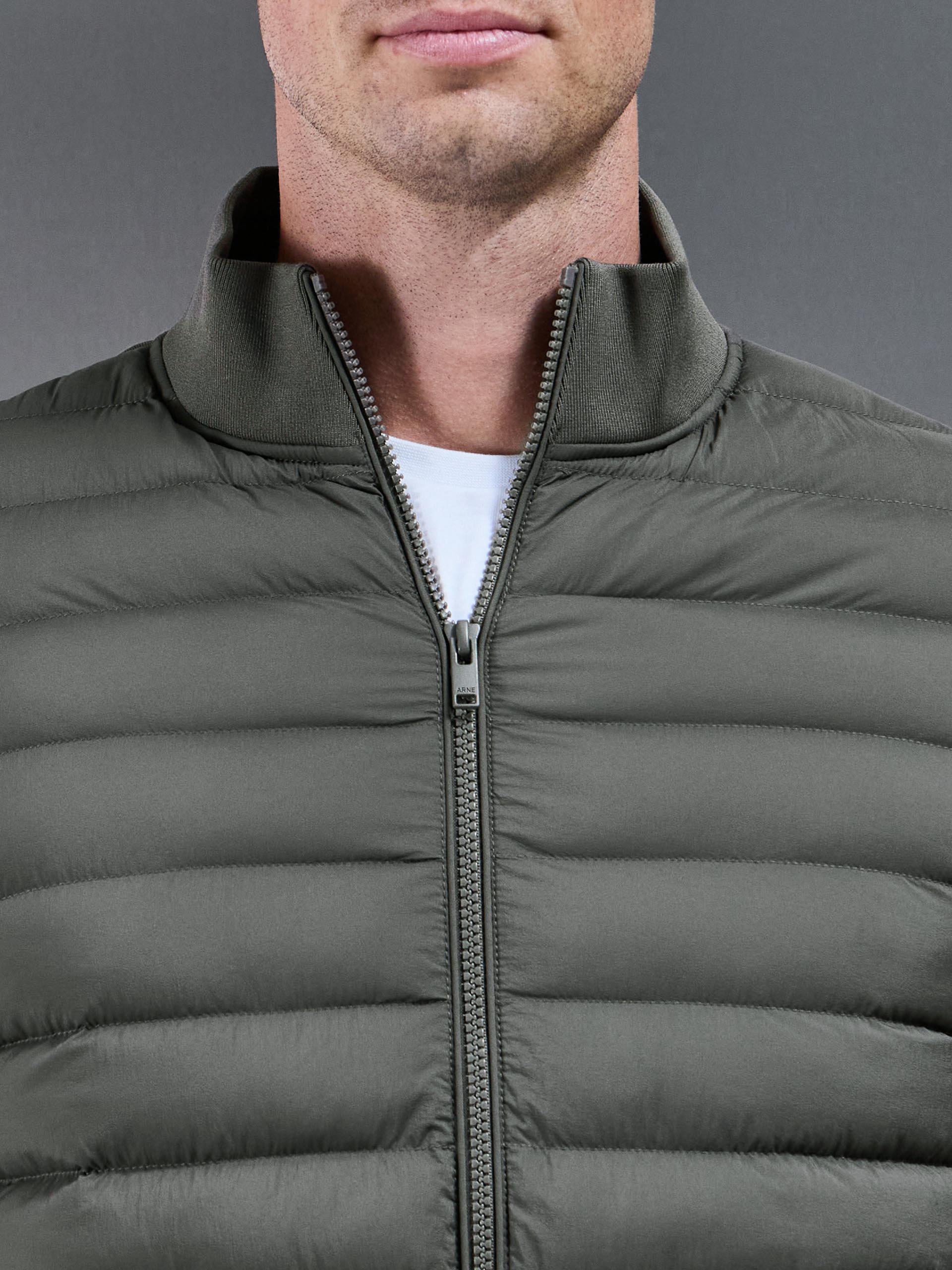 Mens Hybrid Quilted Technical Funnel Neck Jacket in Olive