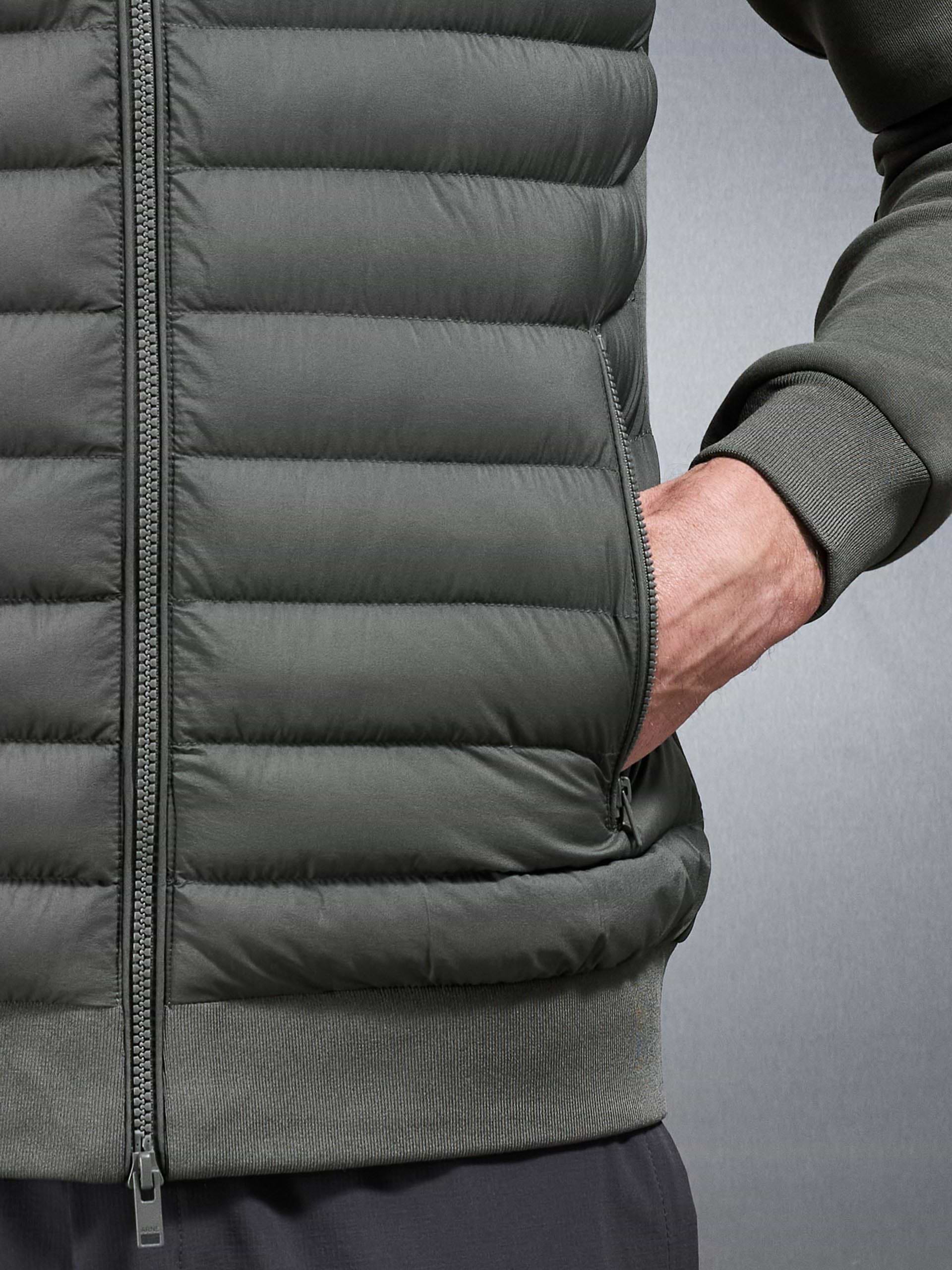 Hybrid Quilted Technical Funnel Neck Jacket in Olive