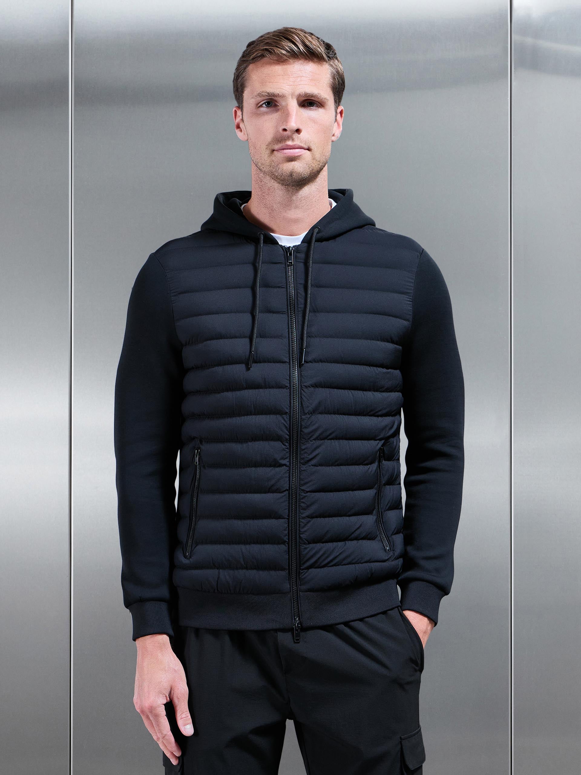Mens Hybrid Quilted Technical Windbreaker in Black