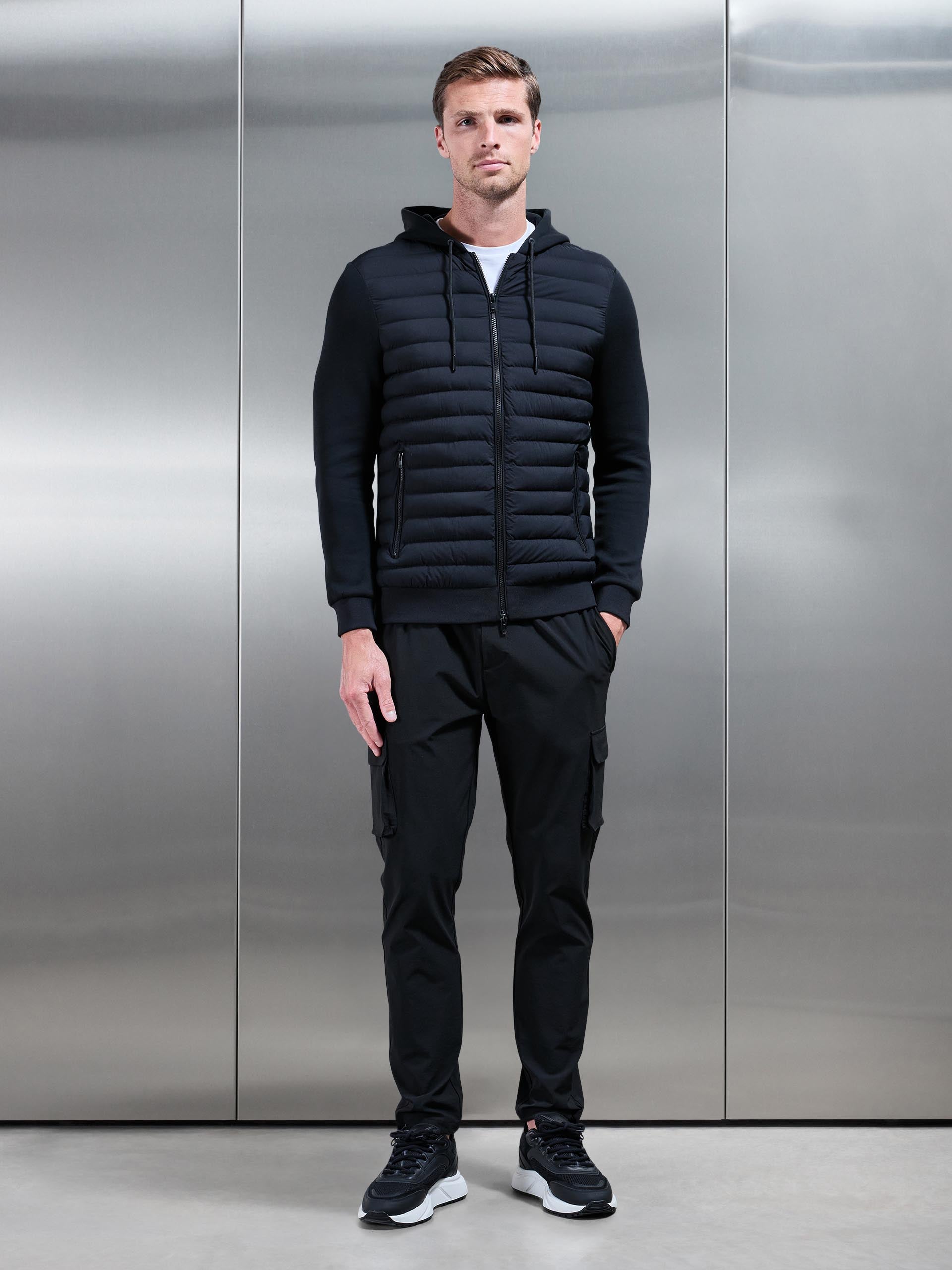 Mens Hybrid Quilted Technical Windbreaker in Black