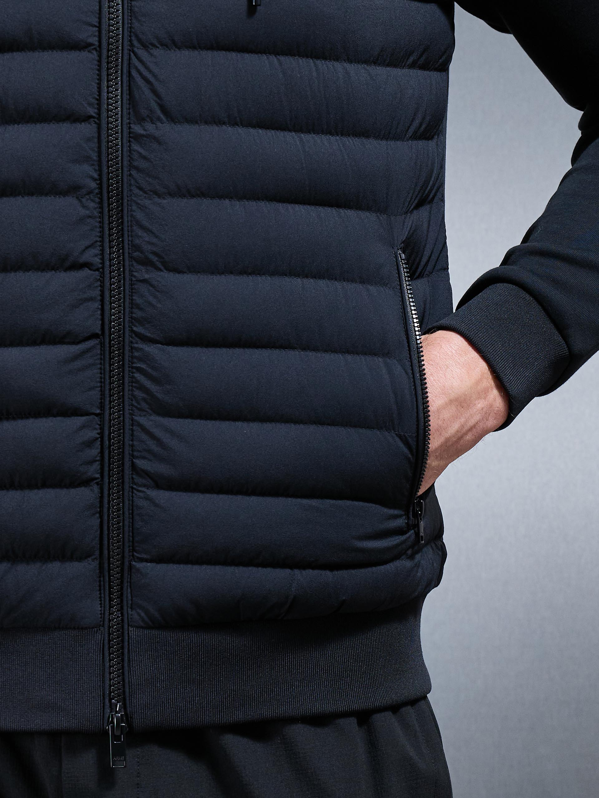 Mens Hybrid Quilted Technical Windbreaker in Black