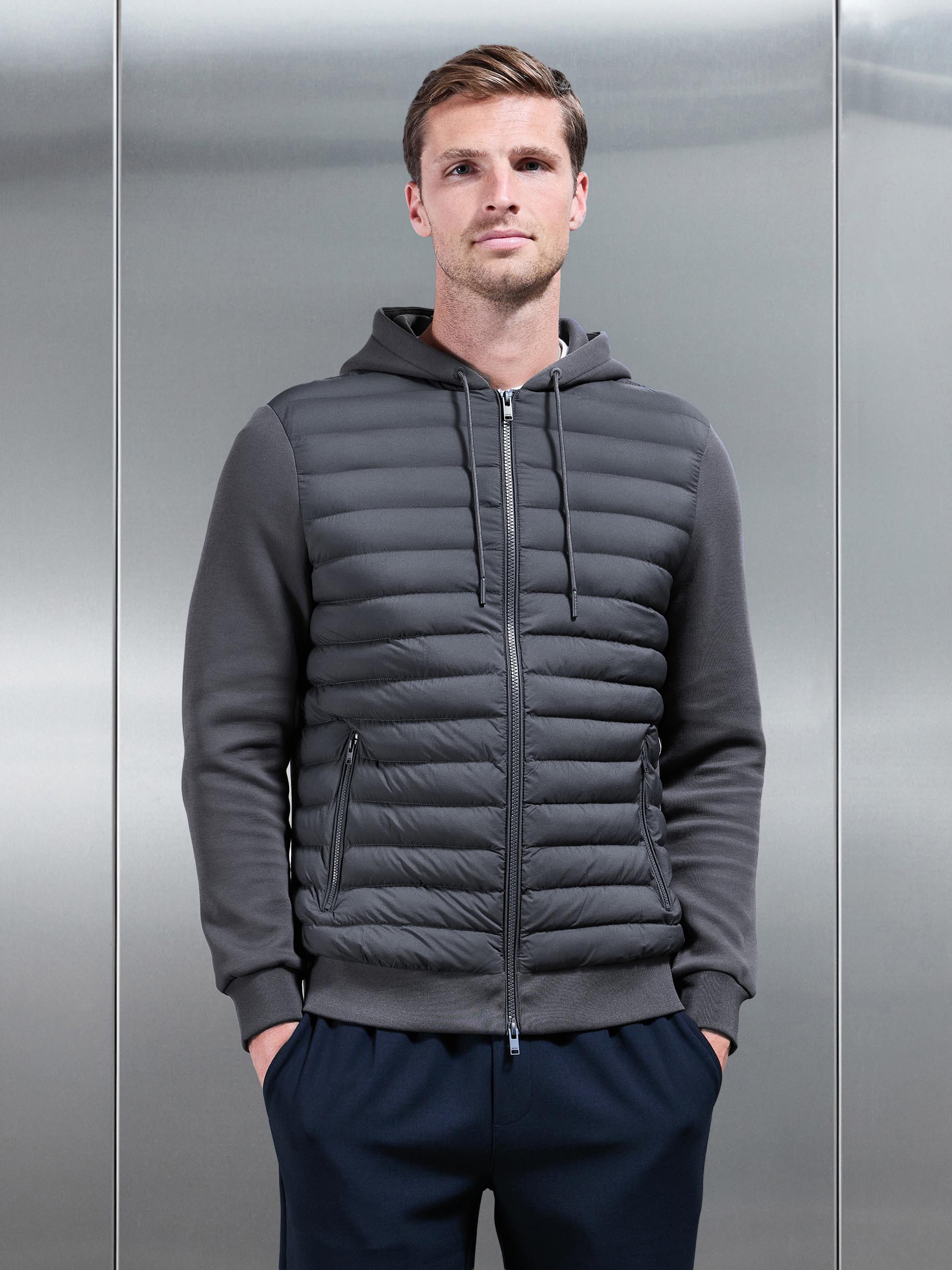 Mens Hybrid Quilted Technical Windbreaker in Grey