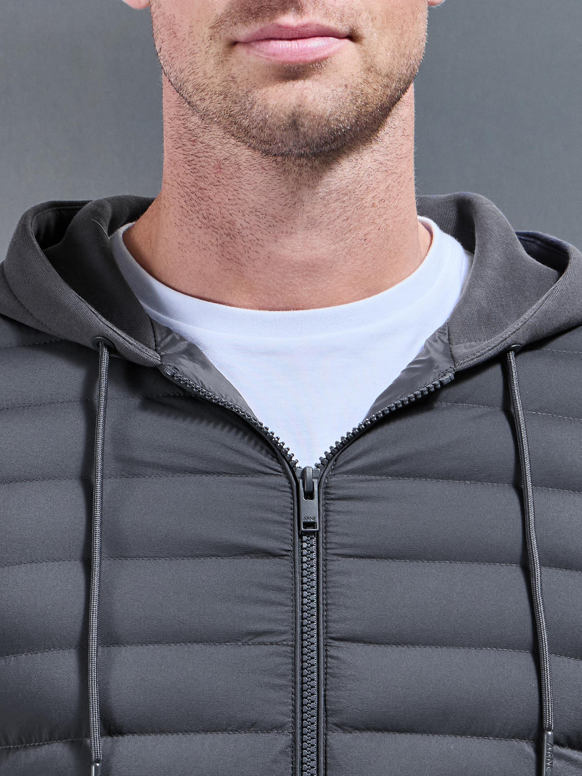Mens Hybrid Quilted Technical Windbreaker in Grey