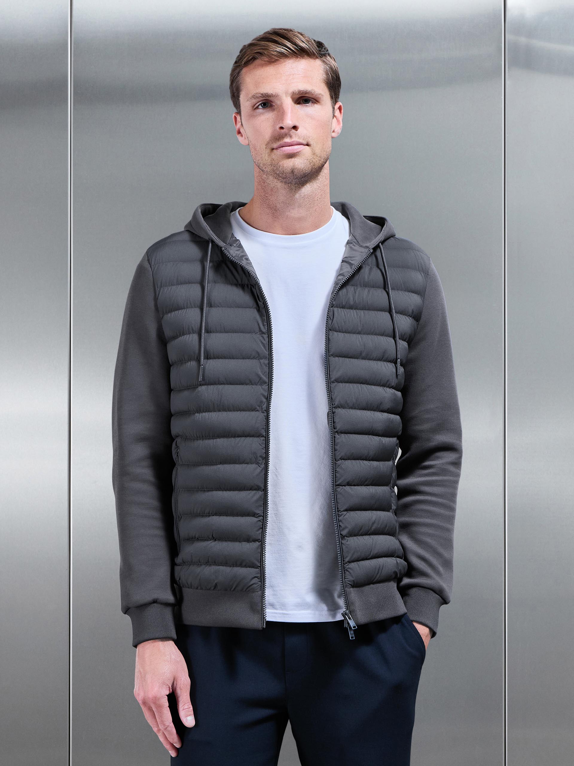 Mens Hybrid Quilted Technical Windbreaker in Grey