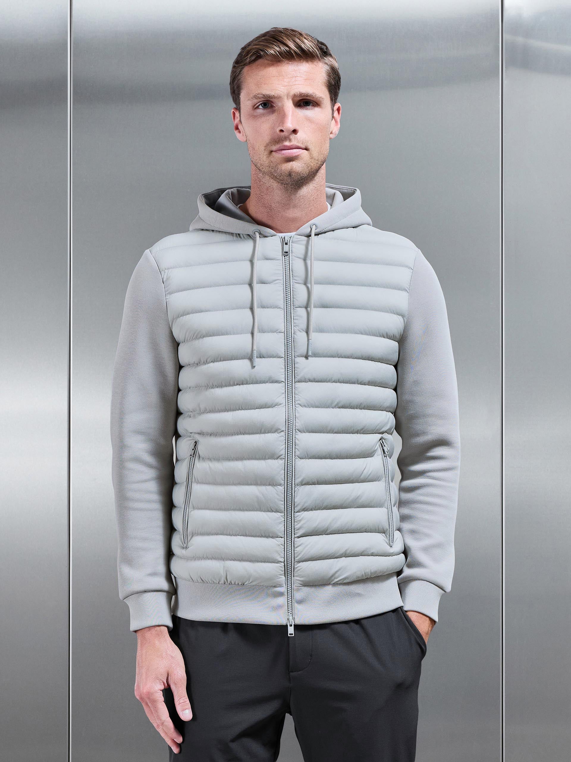 Mens Hybrid Quilted Technical Windbreaker in Mid Grey