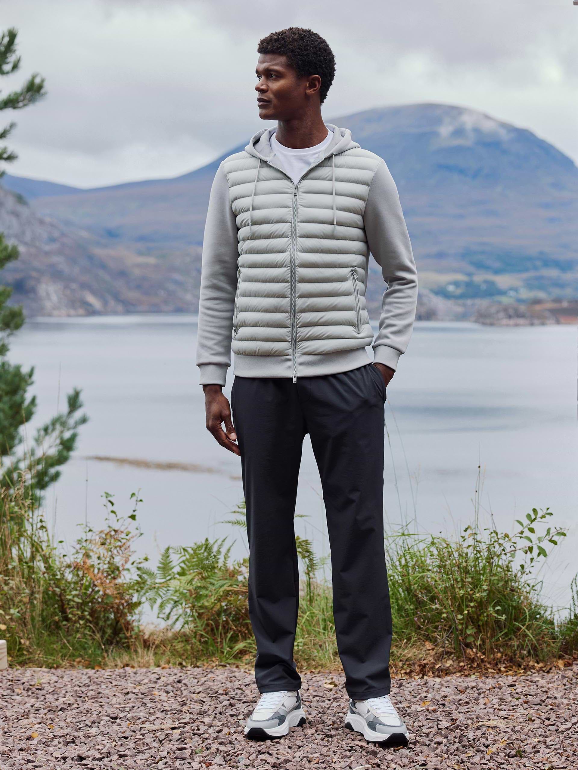 Mens Hybrid Quilted Technical Windbreaker in Mid Grey