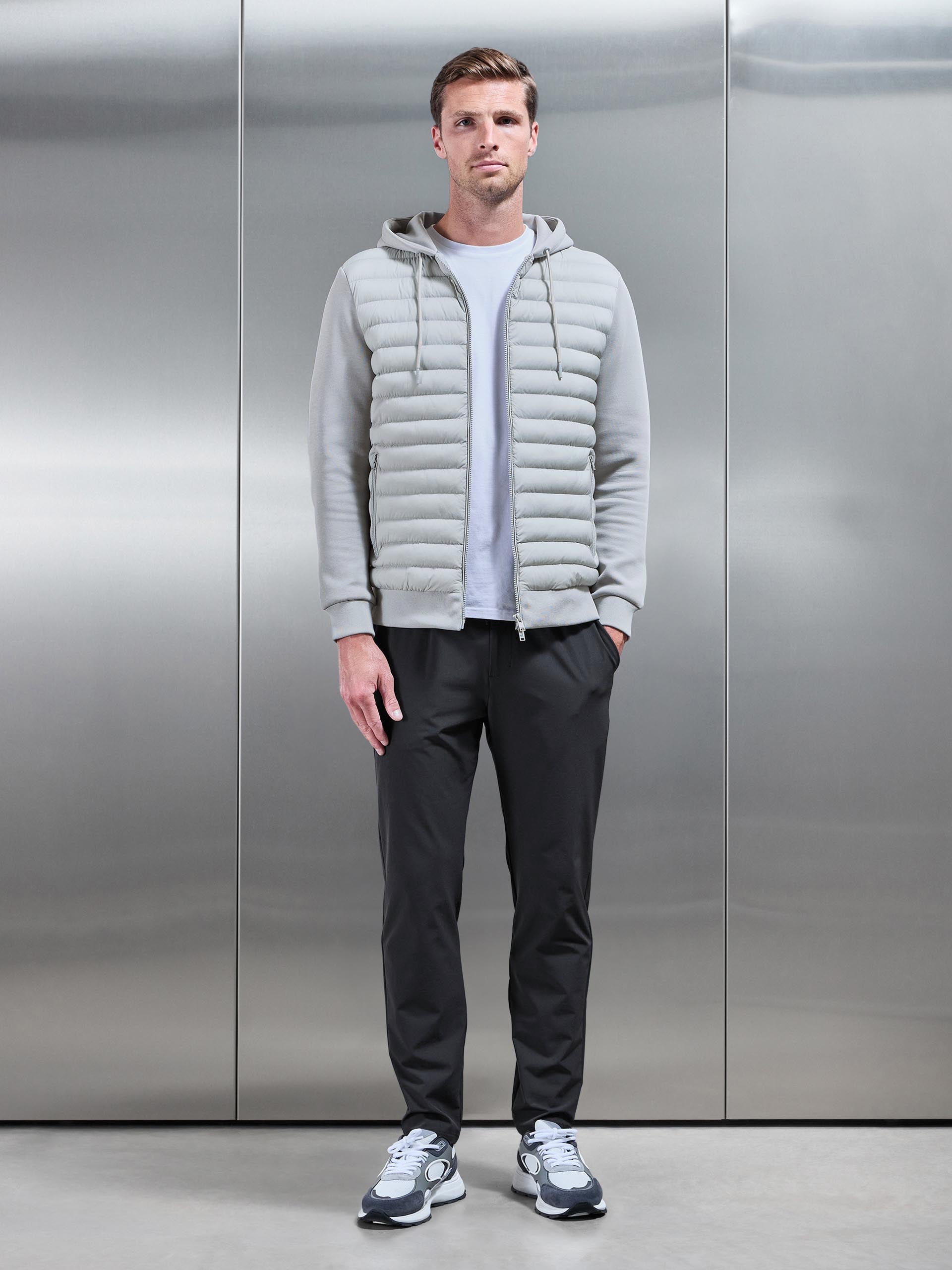 Mens Hybrid Quilted Technical Windbreaker in Mid Grey